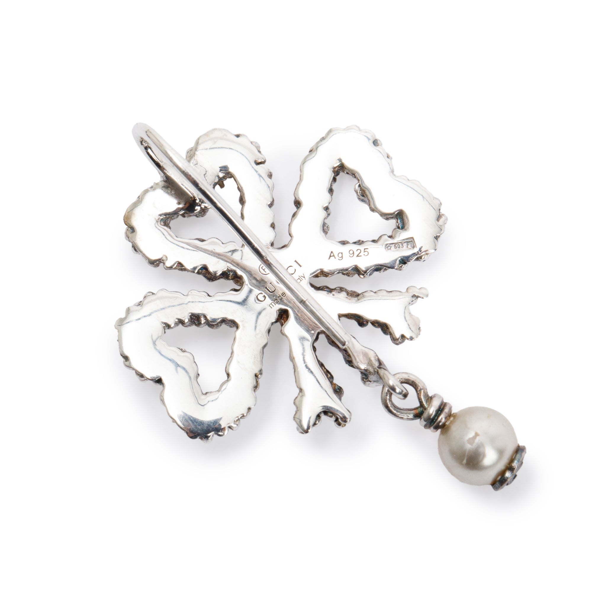 Gucci Sterling Silver Aureco Faux Pearl Drop Earrings w/ Box