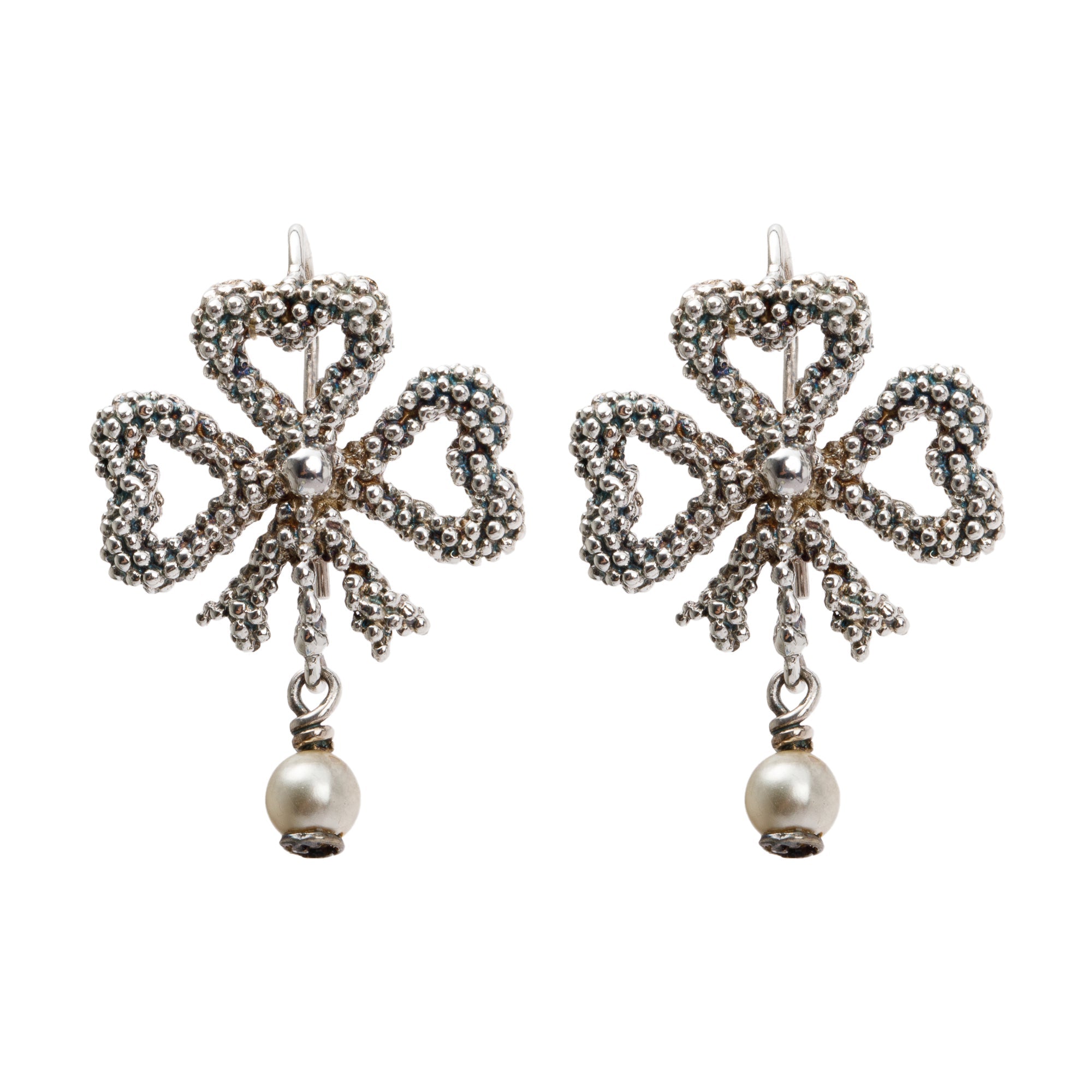 Gucci Sterling Silver Aureco Faux Pearl Drop Earrings w/ Box