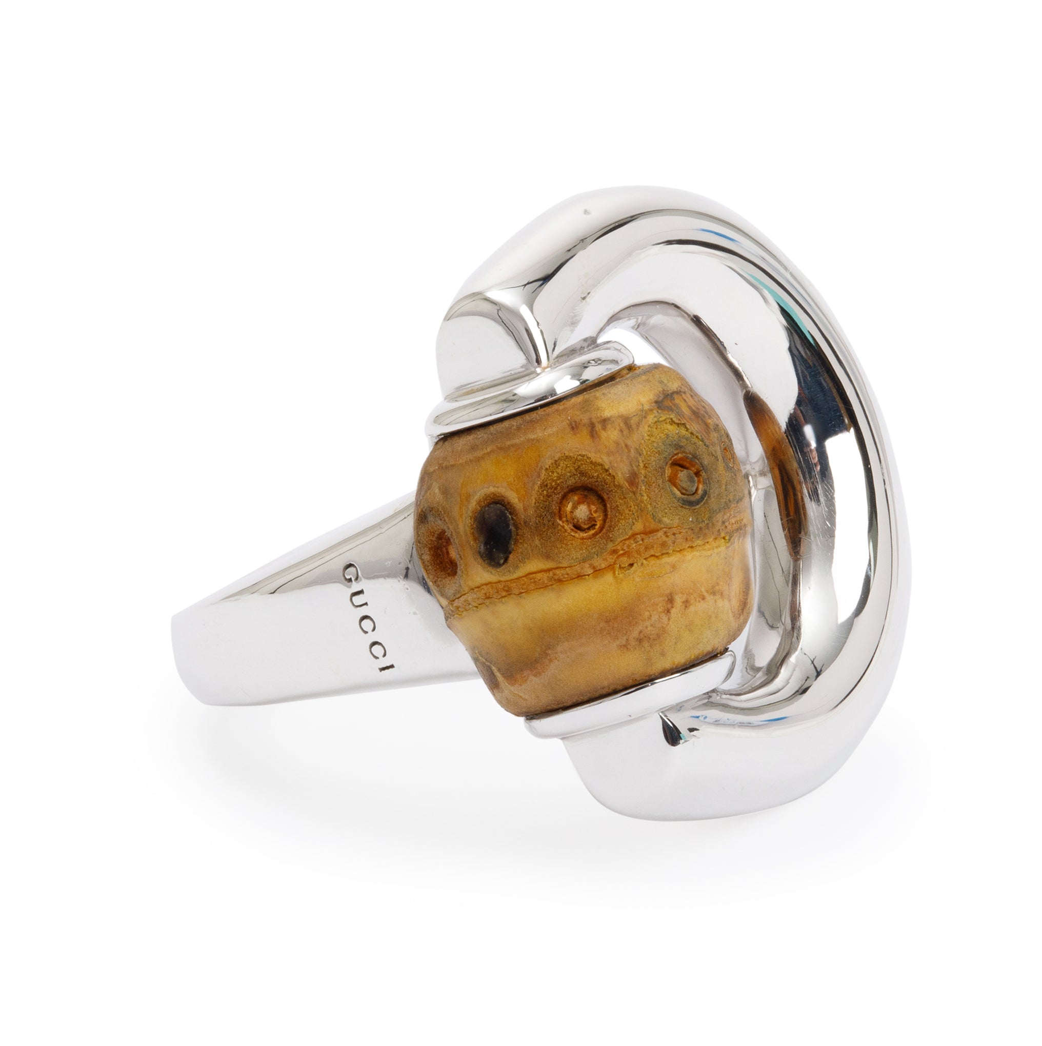 Gucci Sterling Silver Bamboo Horsebit Ring, Size 14 6.5