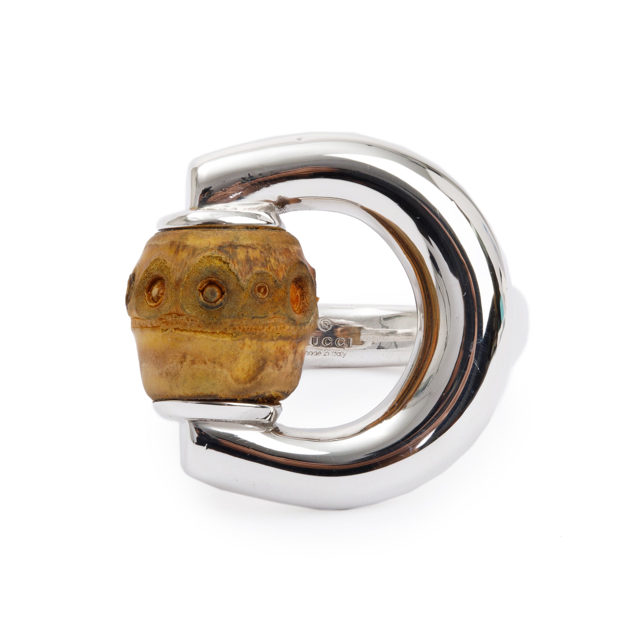 Gucci Sterling Silver Bamboo Horsebit Ring, Size 14 6.5