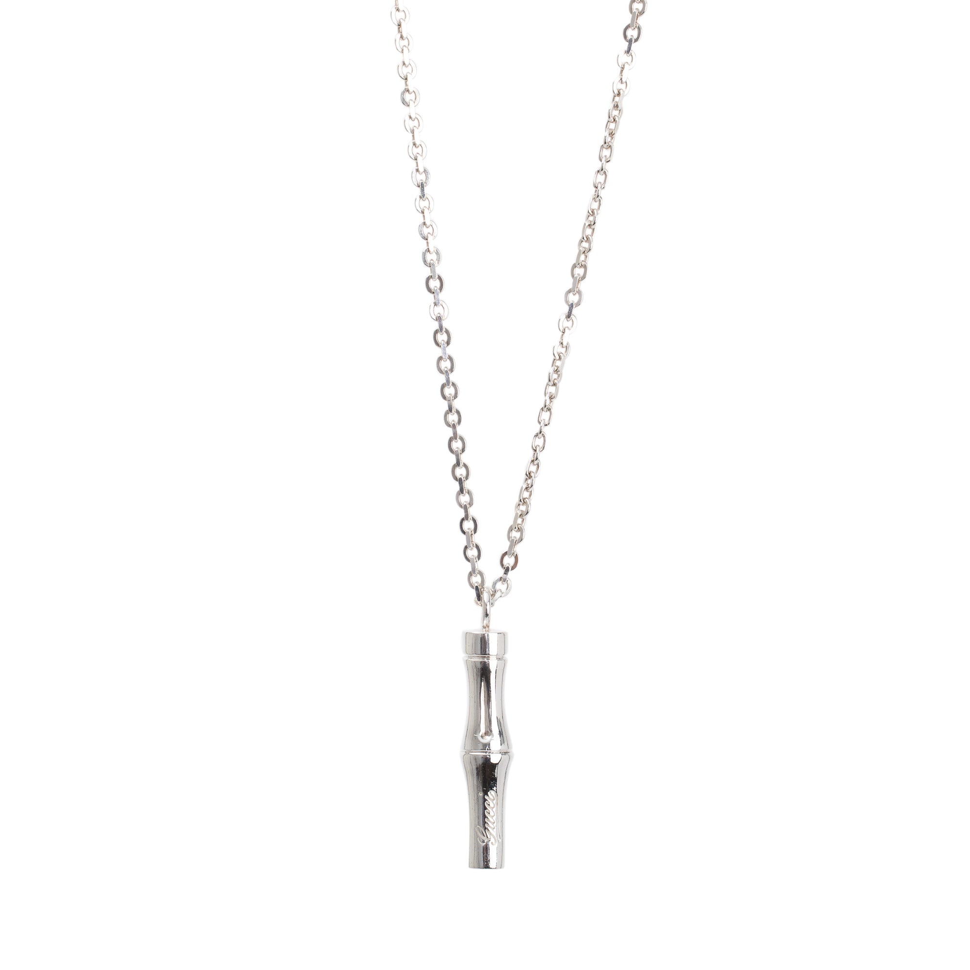 Gucci Sterling Silver Bamboo Pendant Necklace