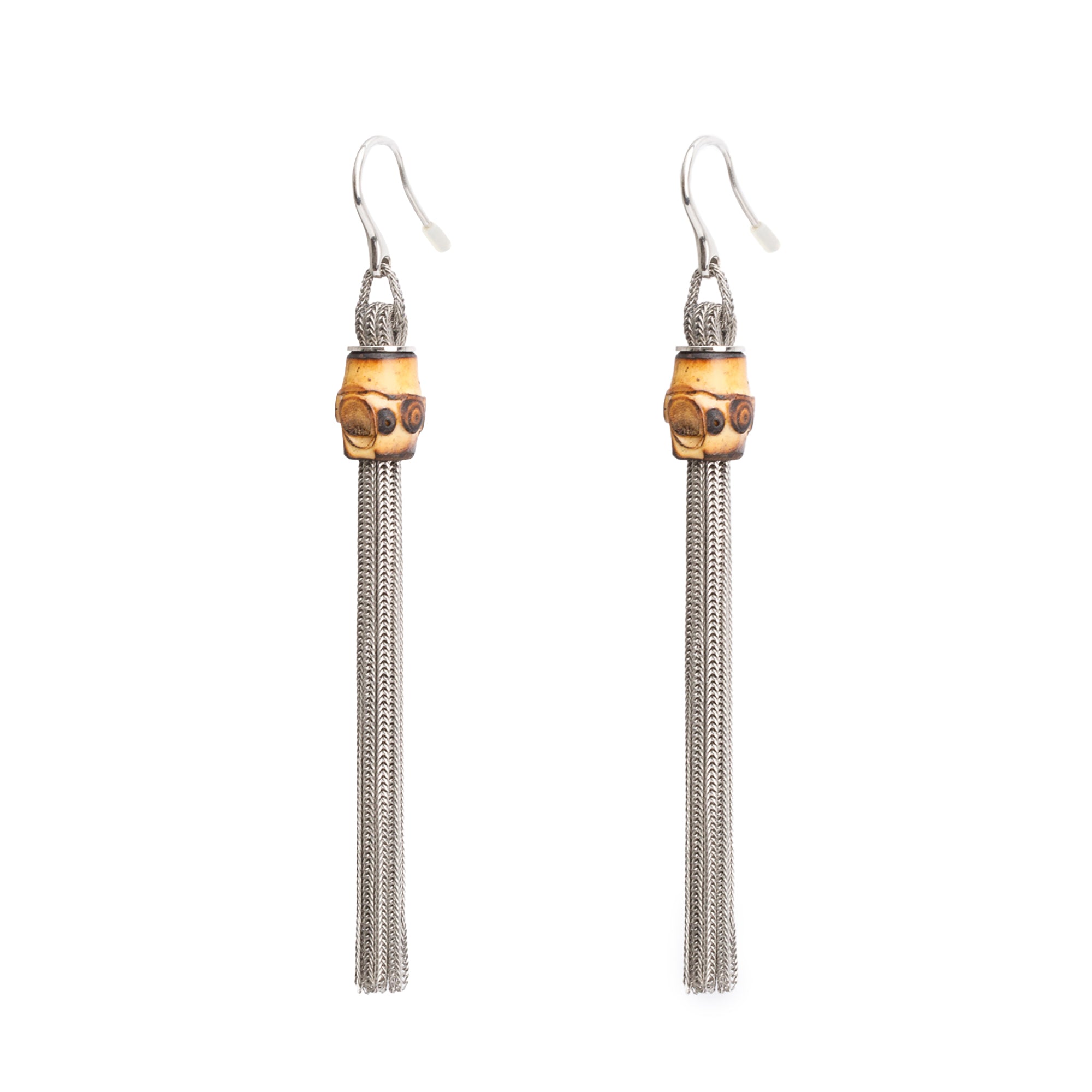 Gucci Sterling Silver Bamboo Tassel Earrings