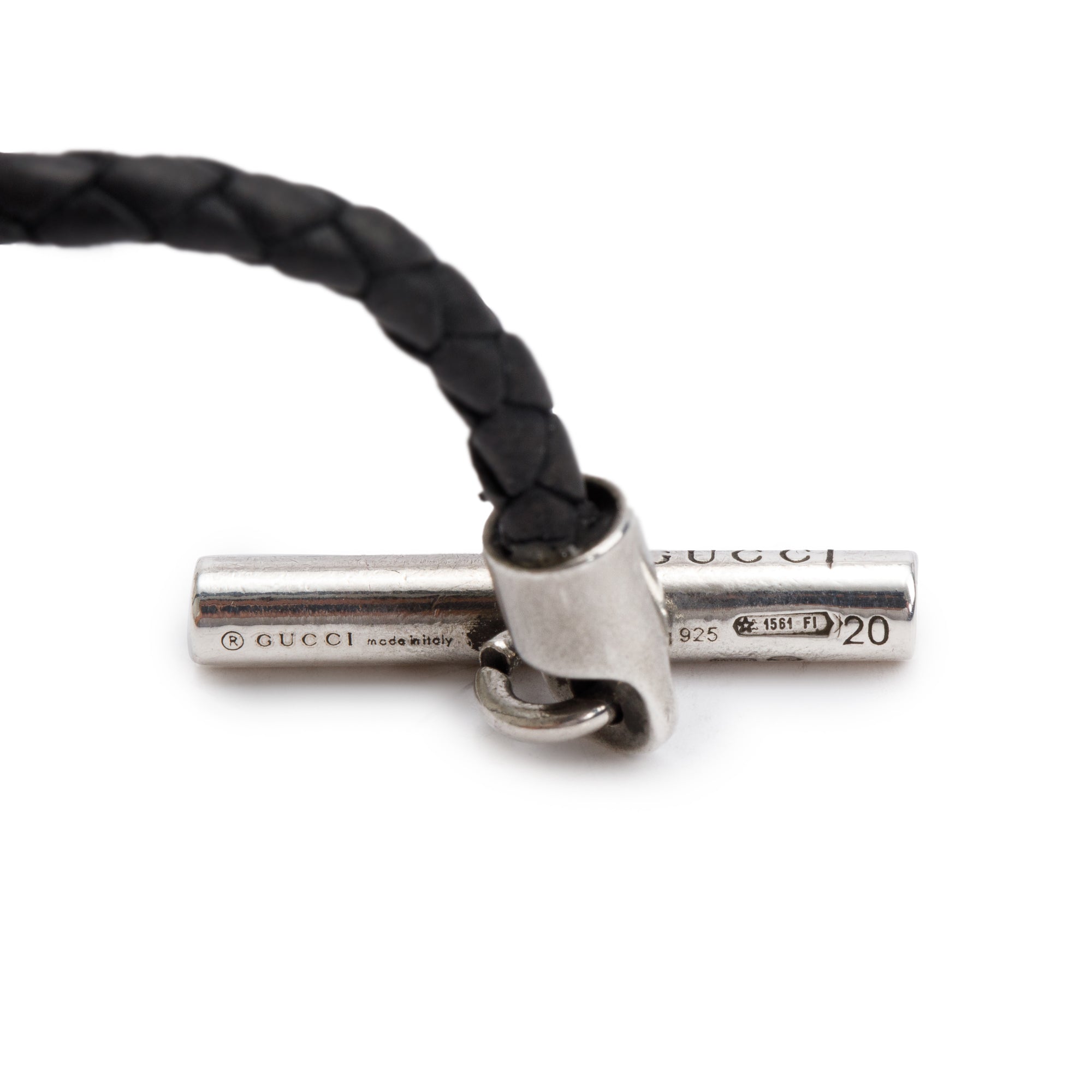 Gucci Sterling Silver Black Woven Leather Horsebit Wrap Bracelet