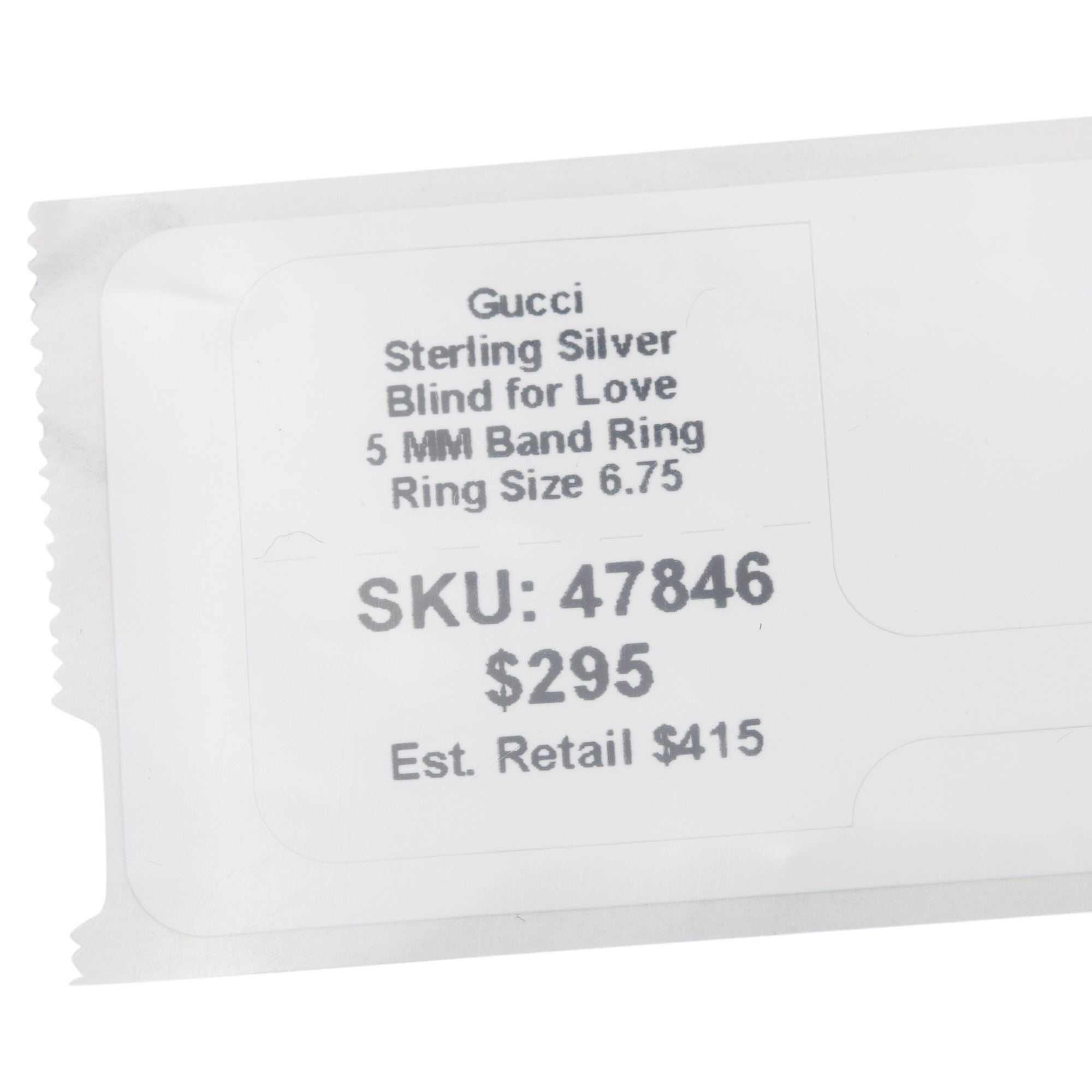 Gucci Sterling Silver Blind for Love 5 MM Band Ring, Size 14 6.75