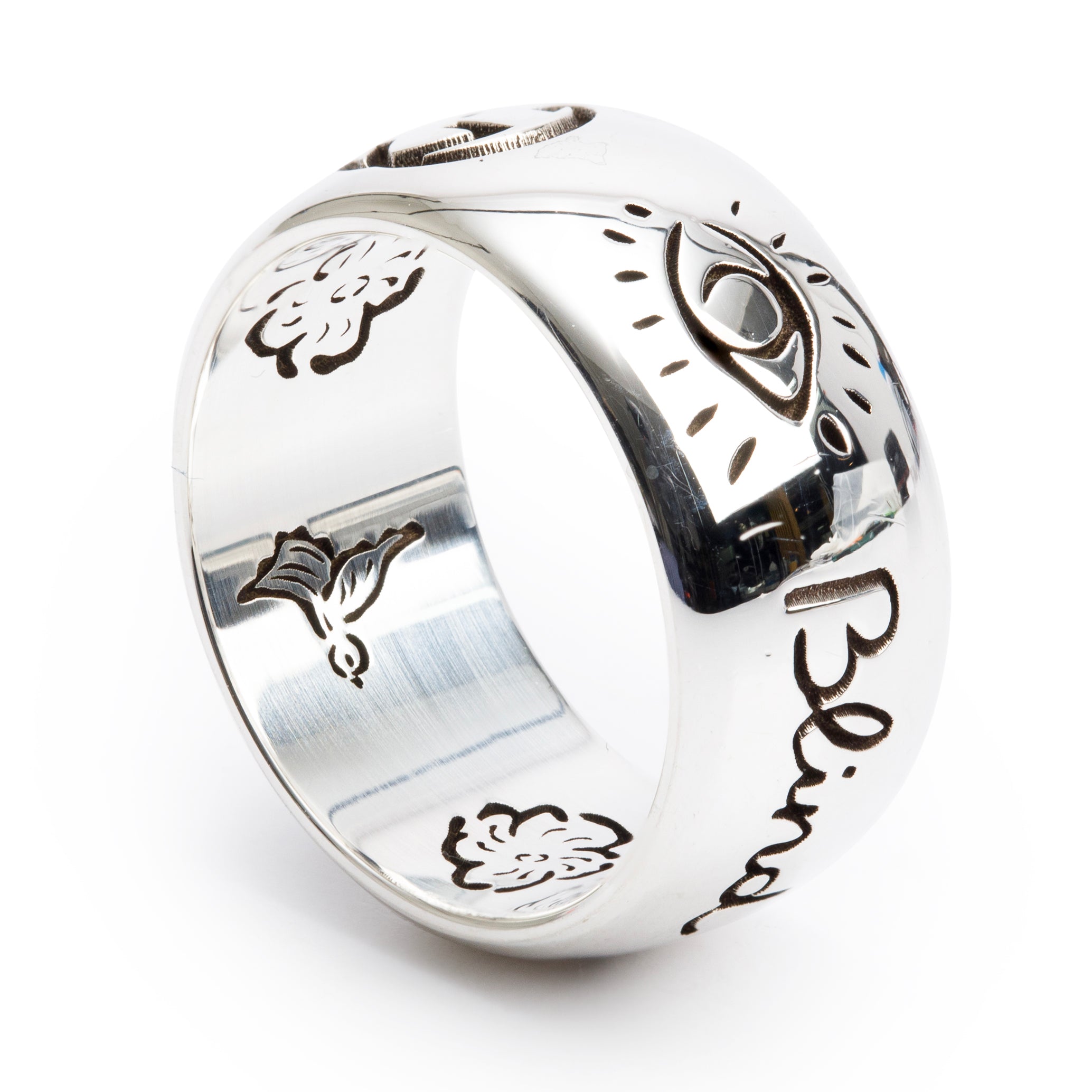 Gucci Sterling Silver "Blind for Love" 9MM Wide Band Ring, Size 12 6