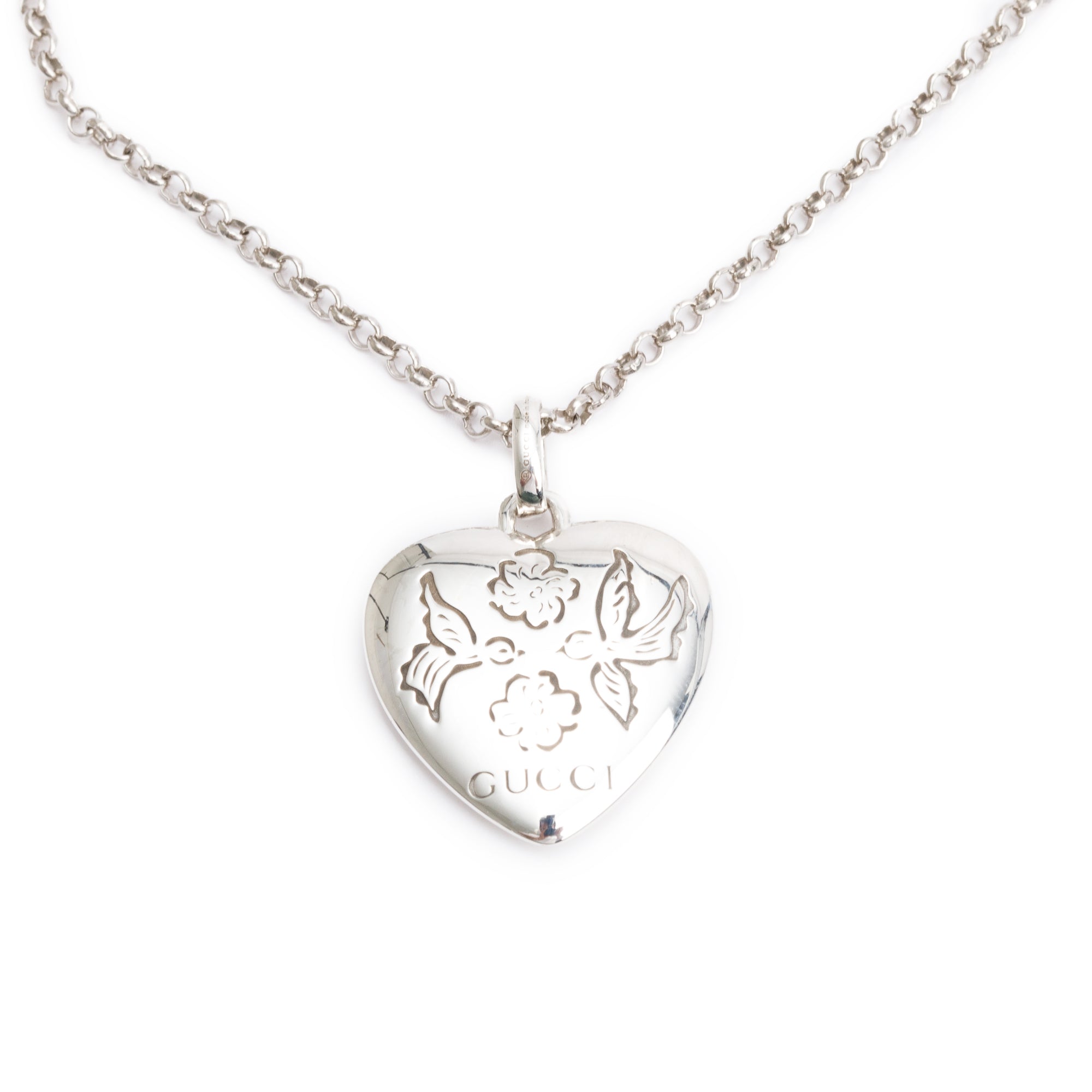 Gucci Sterling Silver Blind for Love Heart Pendant Necklace