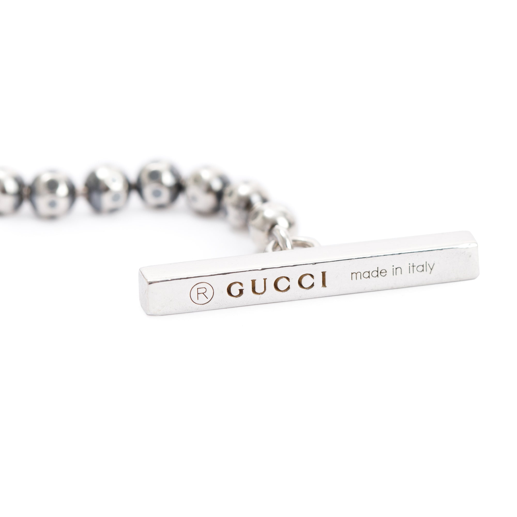 Gucci Sterling Silver Boule Chain Toggle Necklace