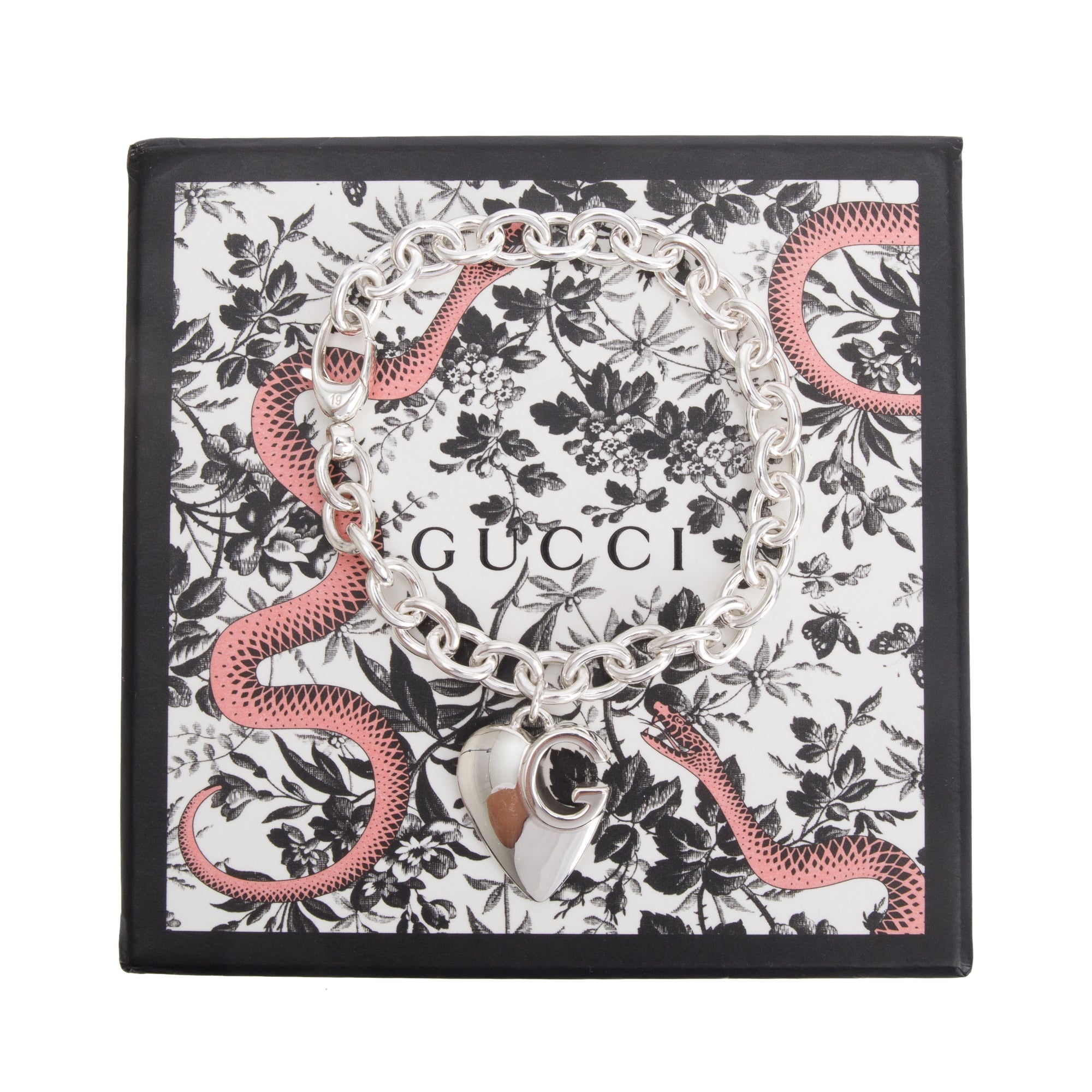 Gucci Sterling Silver Charlotte Heart Charm Bracelet w/ Box