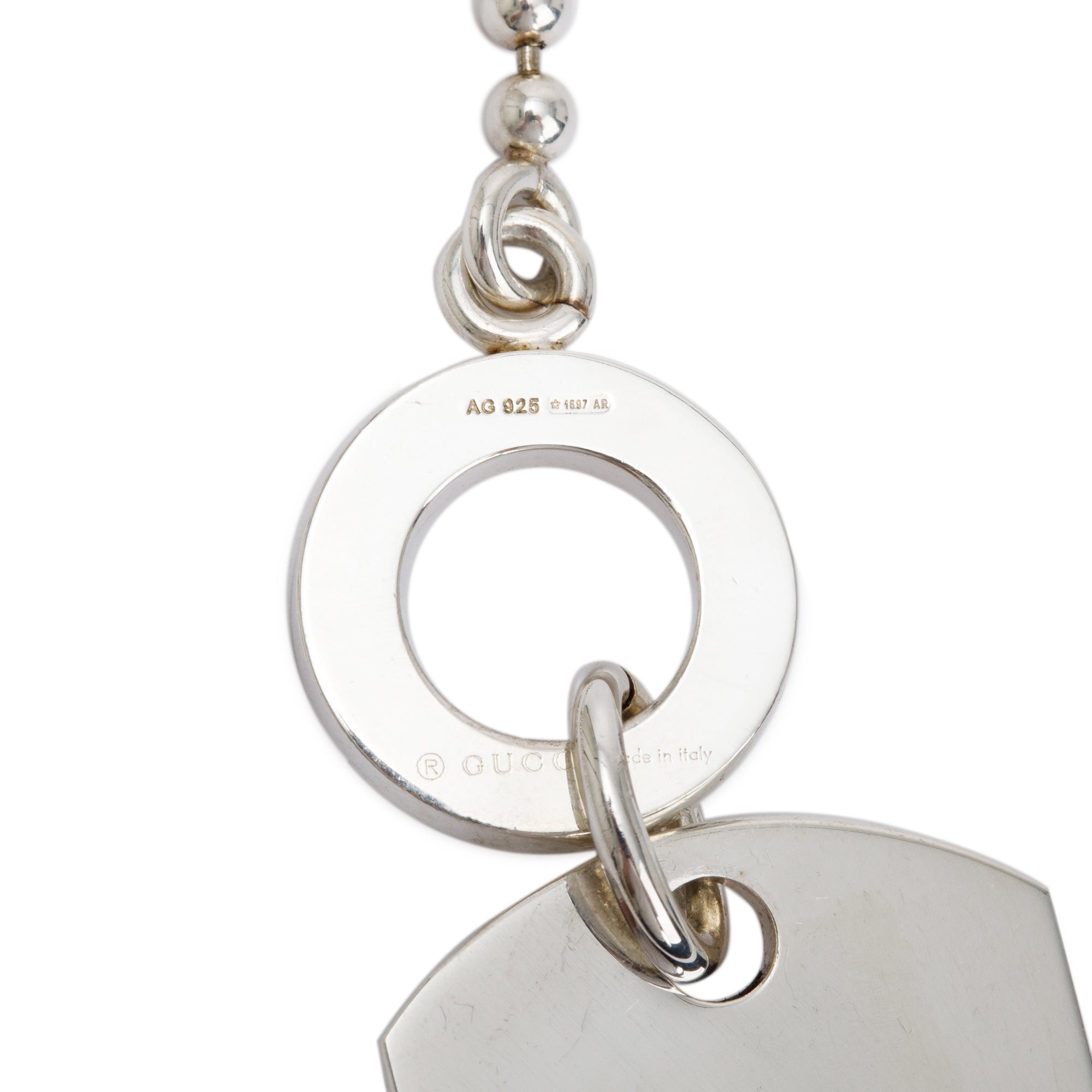 Gucci Sterling Silver Crest Dog Tag Pendant Toggle Necklace