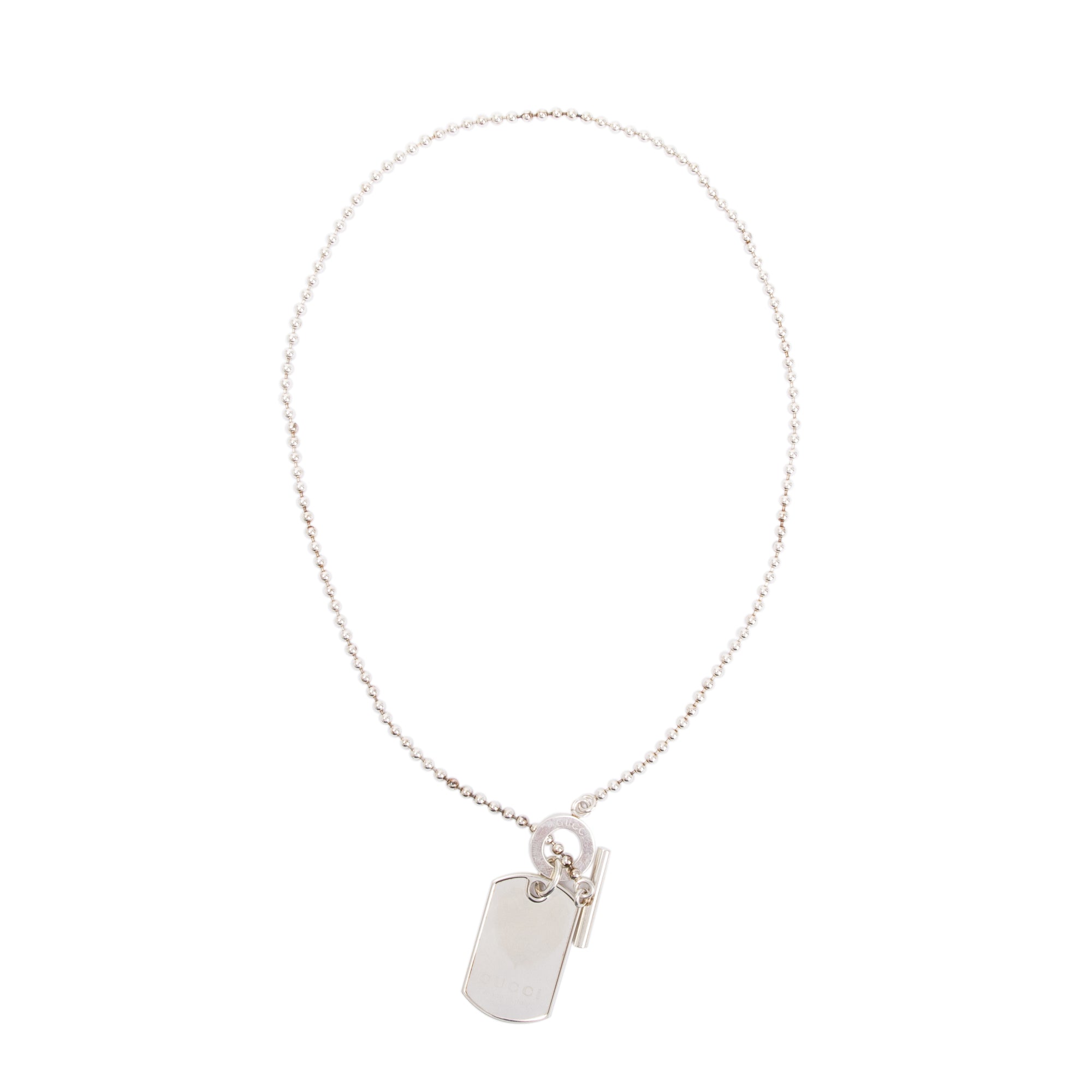 Gucci Sterling Silver Crest Dog Tag Pendant Toggle Necklace