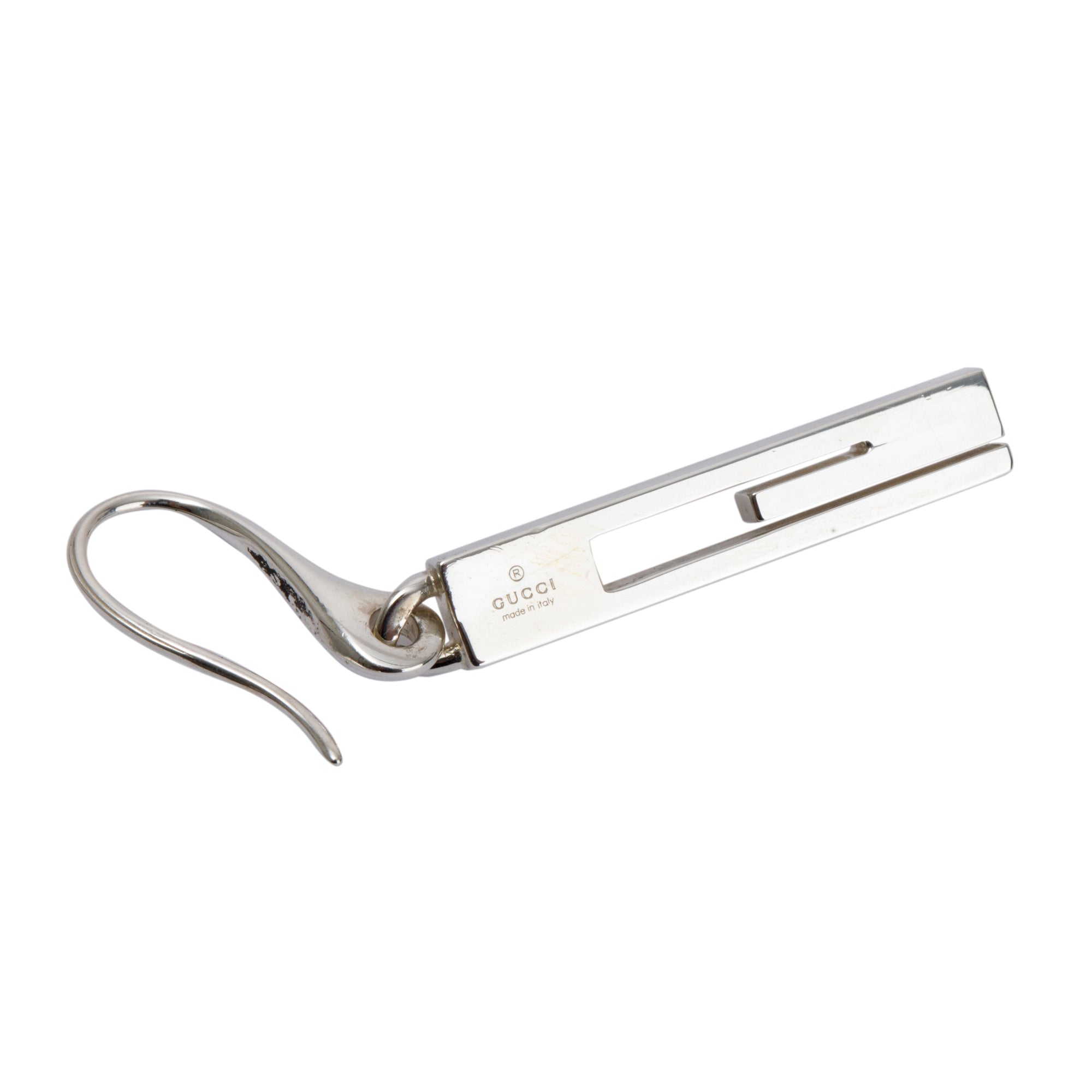 Gucci Sterling Silver Cut Out G Drop Hook Earrings
