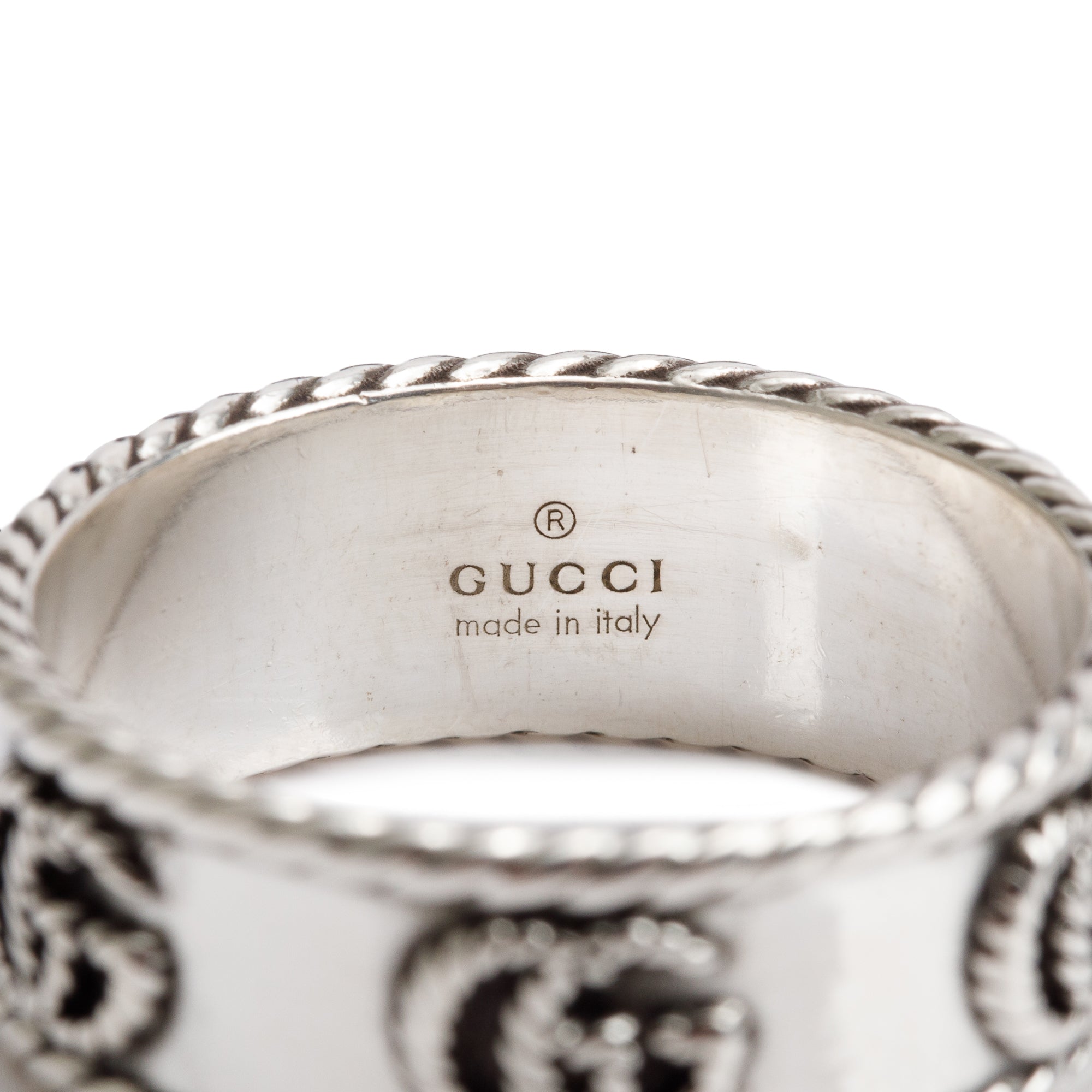 Gucci Sterling Silver Double G Band Ring, Size 26 11
