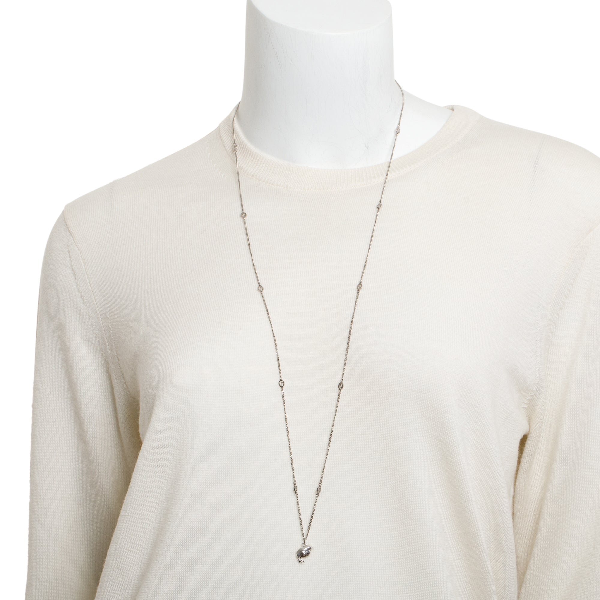 Gucci Sterling Silver Double G Bird Pendant Long Necklace