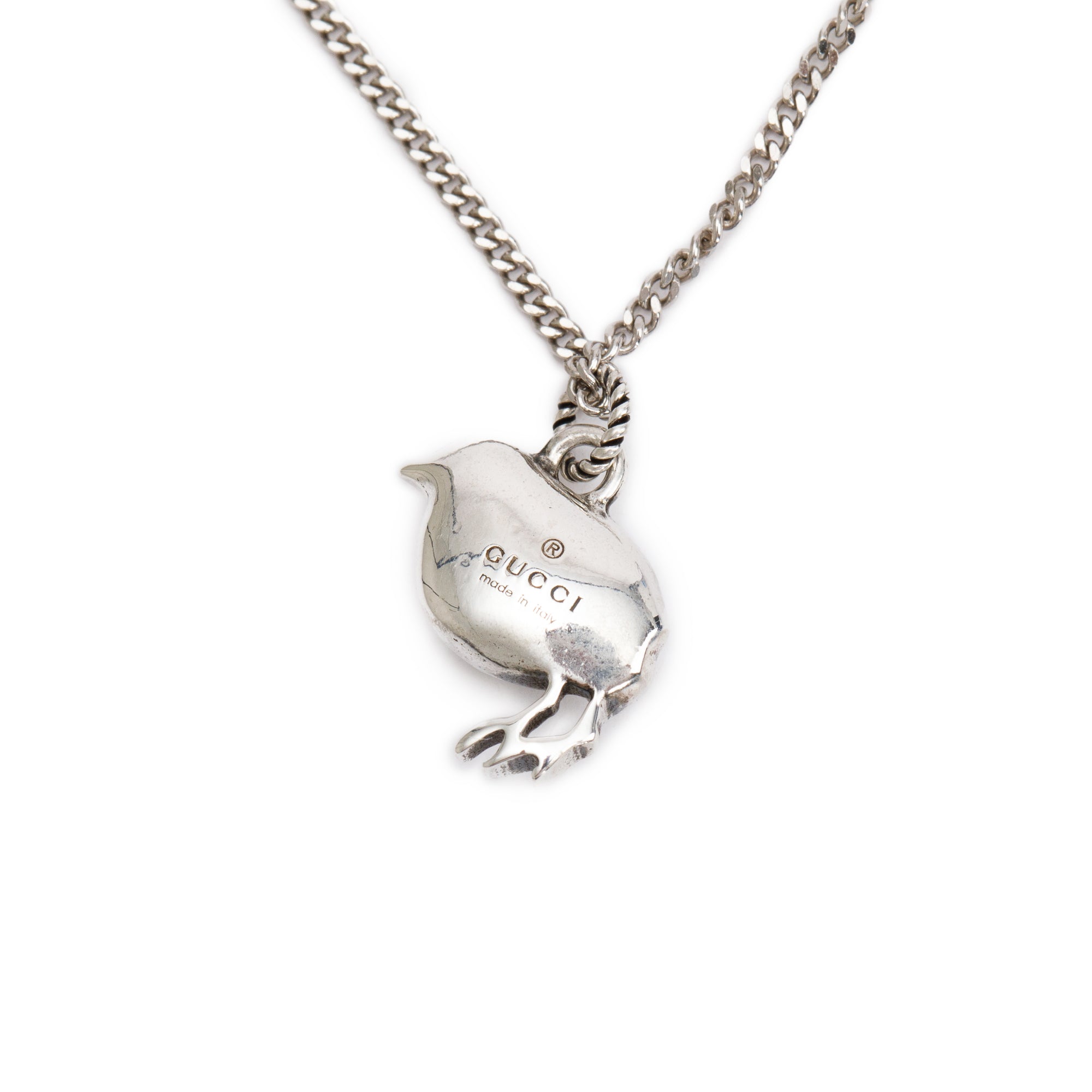 Gucci Sterling Silver Double G Bird Pendant Long Necklace