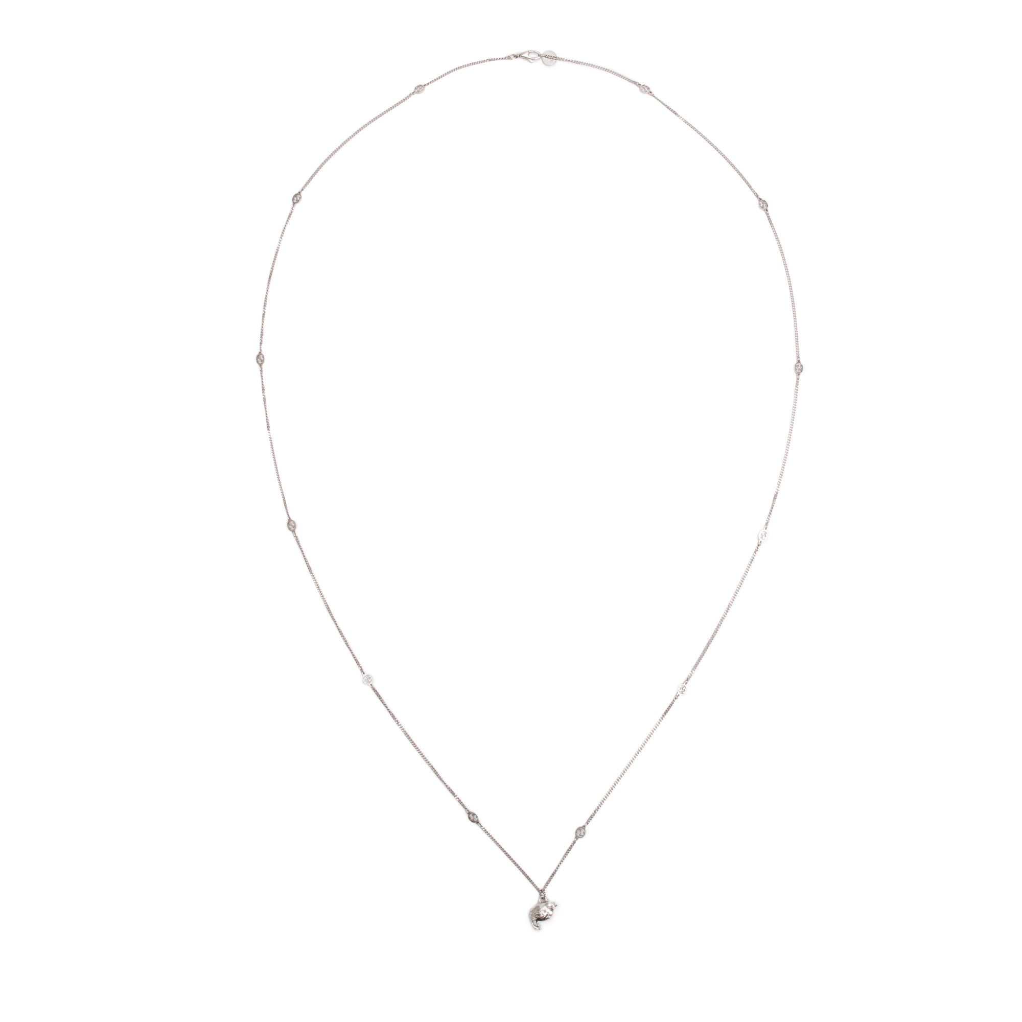 Gucci Sterling Silver Double G Bird Pendant Long Necklace