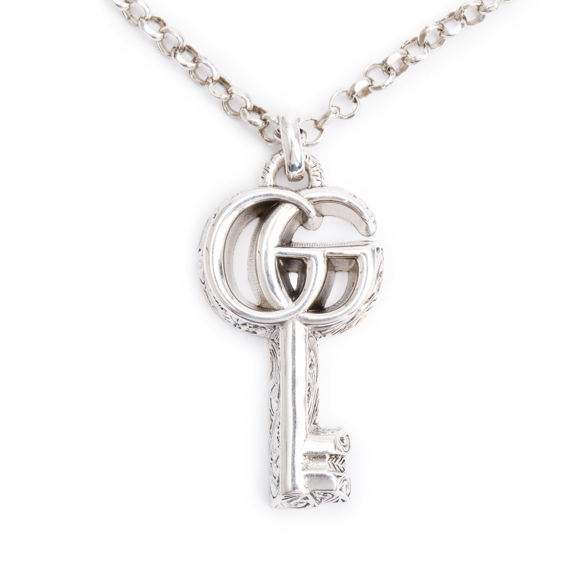 Gucci Sterling Silver Double G Key Pendant Necklace