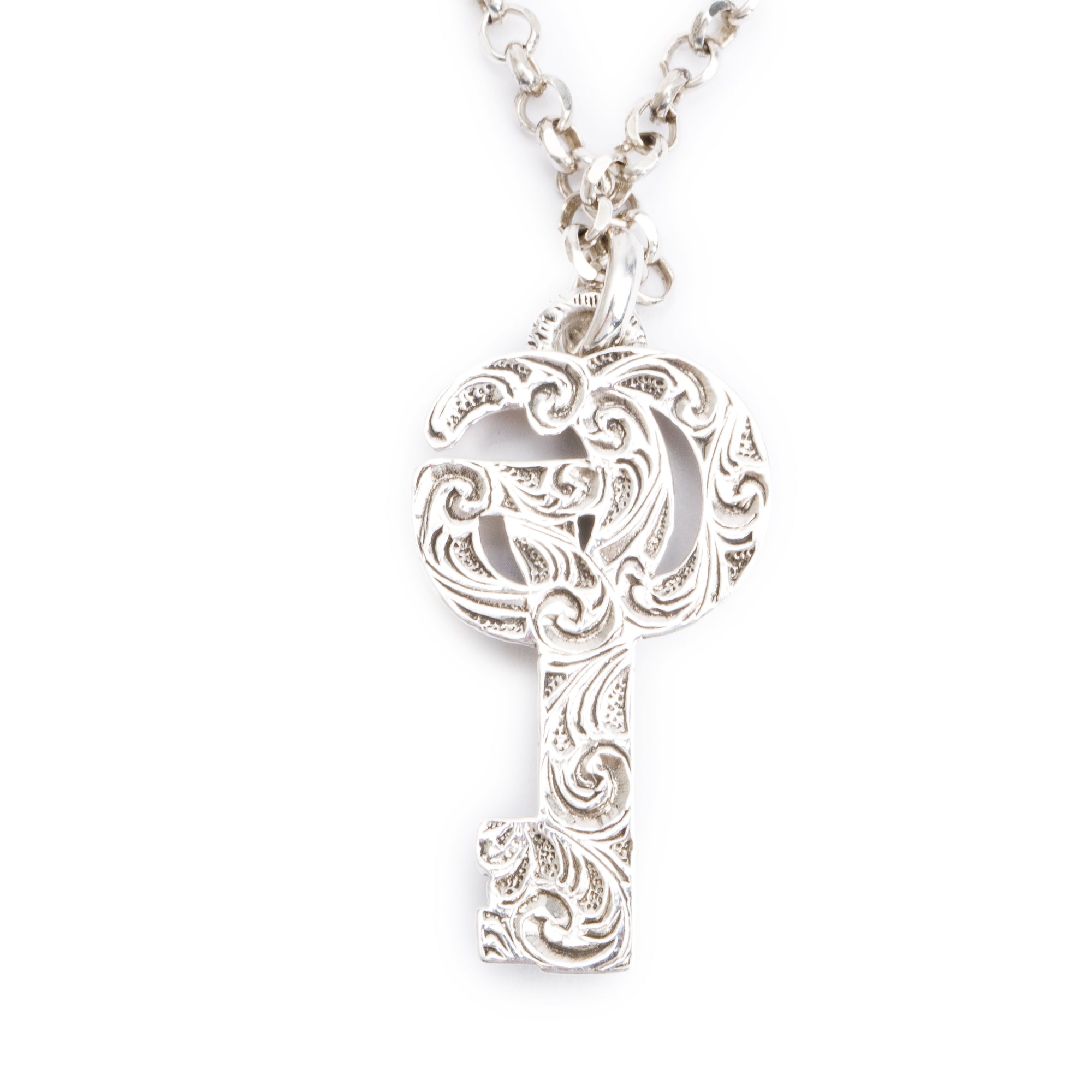 Gucci Sterling Silver Double G Key Pendant Necklace