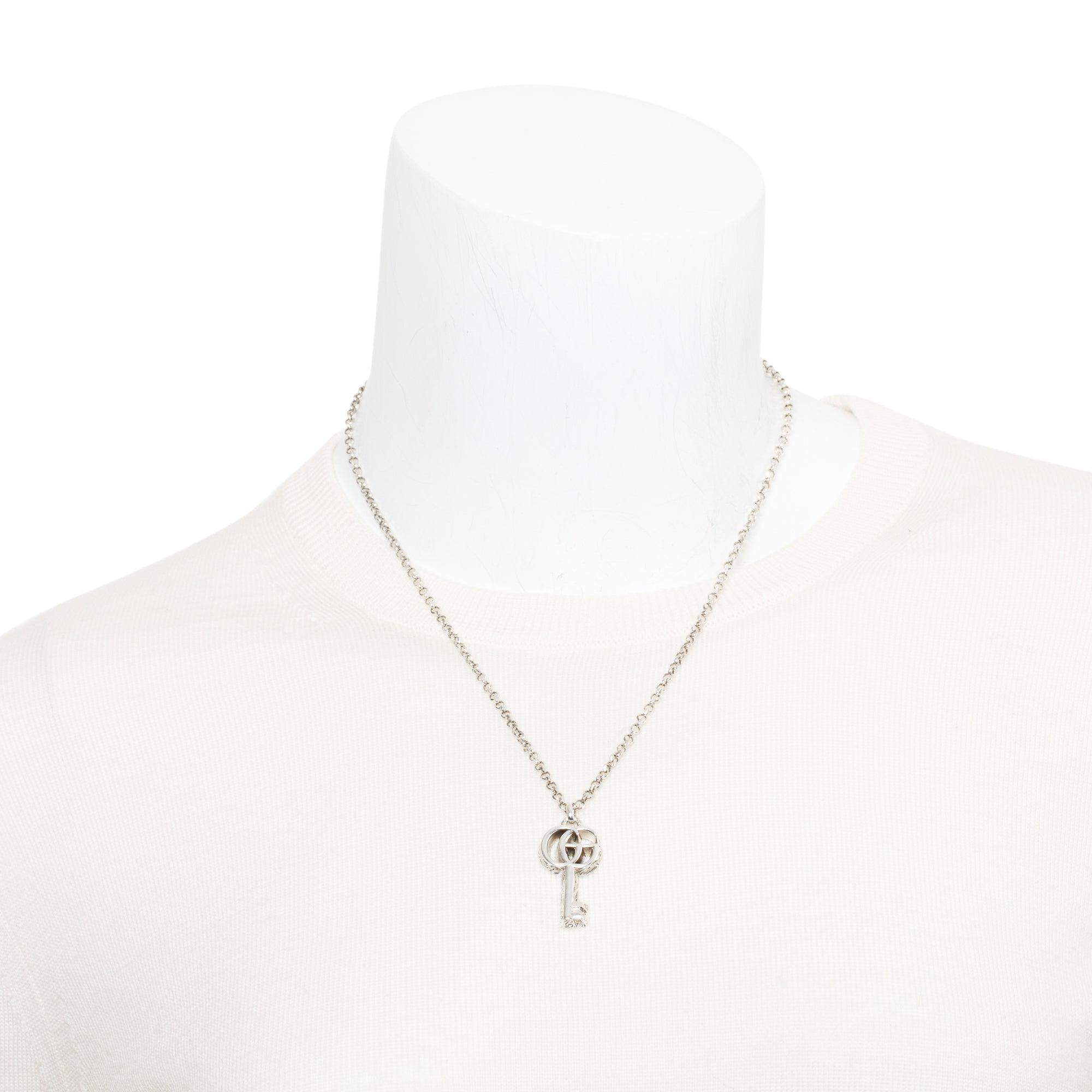 Gucci Sterling Silver Double G Key Pendant Necklace