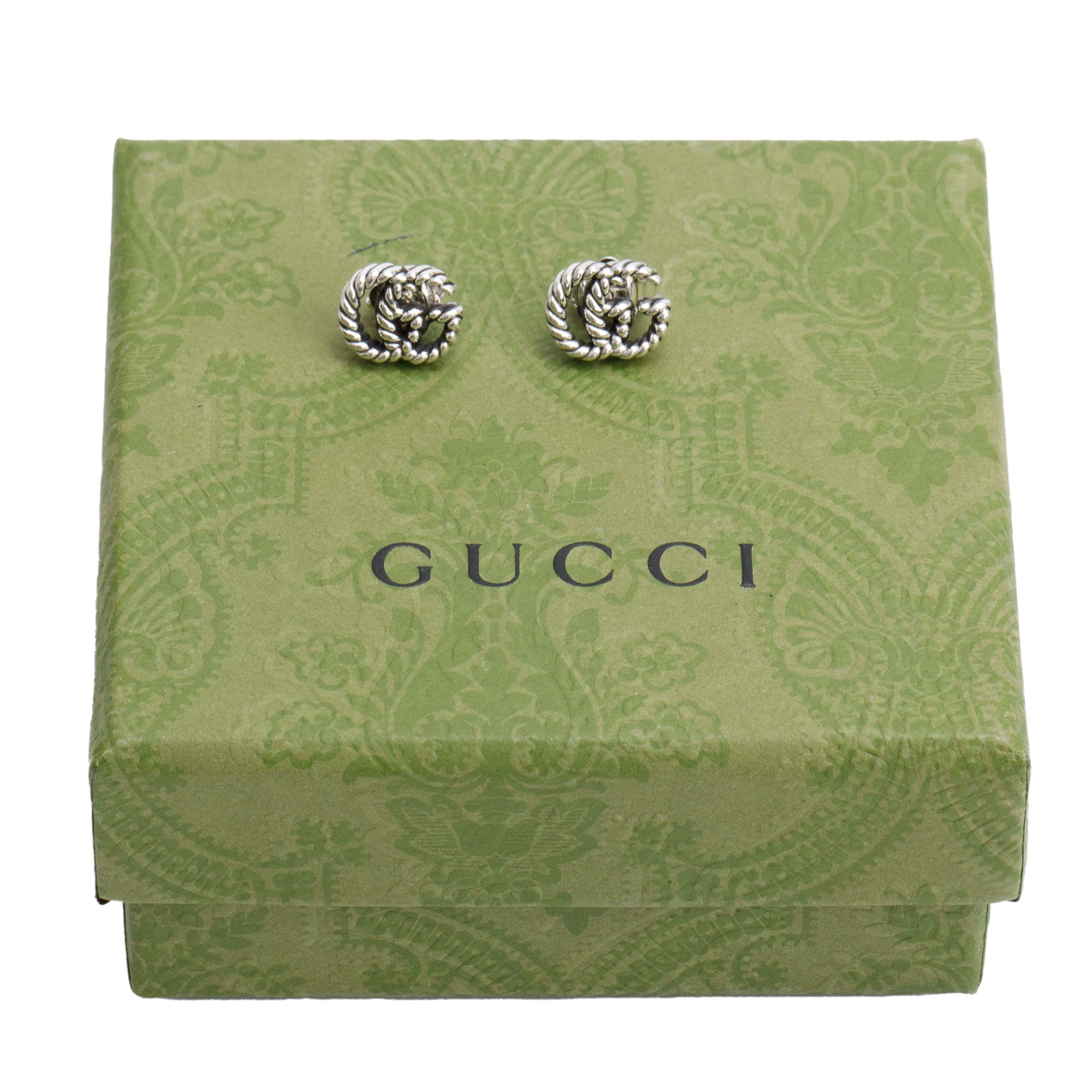 Gucci Sterling Silver Double G Stud Earrings w/ Box