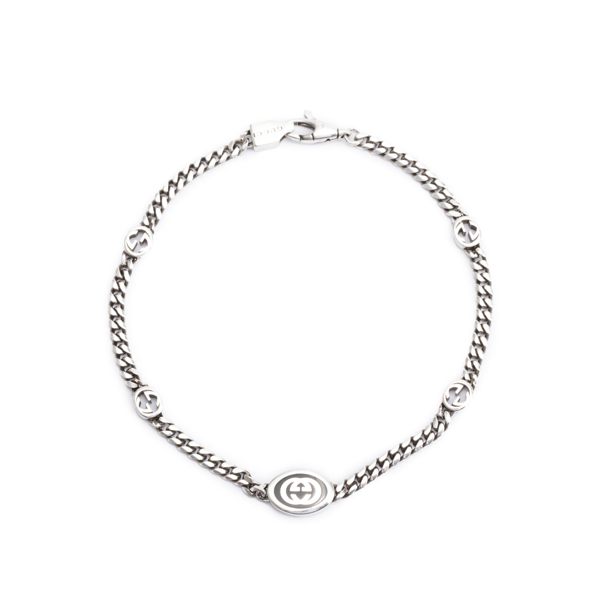 Gucci Sterling Silver Enamel Interlocking G Station Bracelet