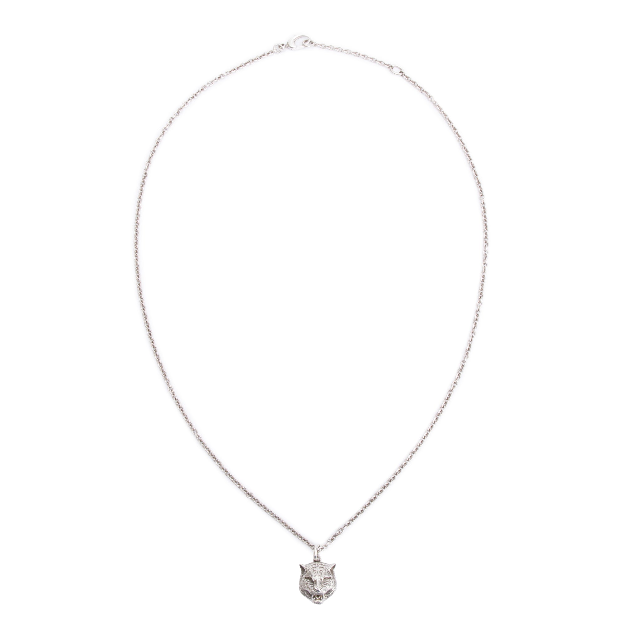 Gucci Sterling Silver Feline Head Pendant Necklace w/ Box