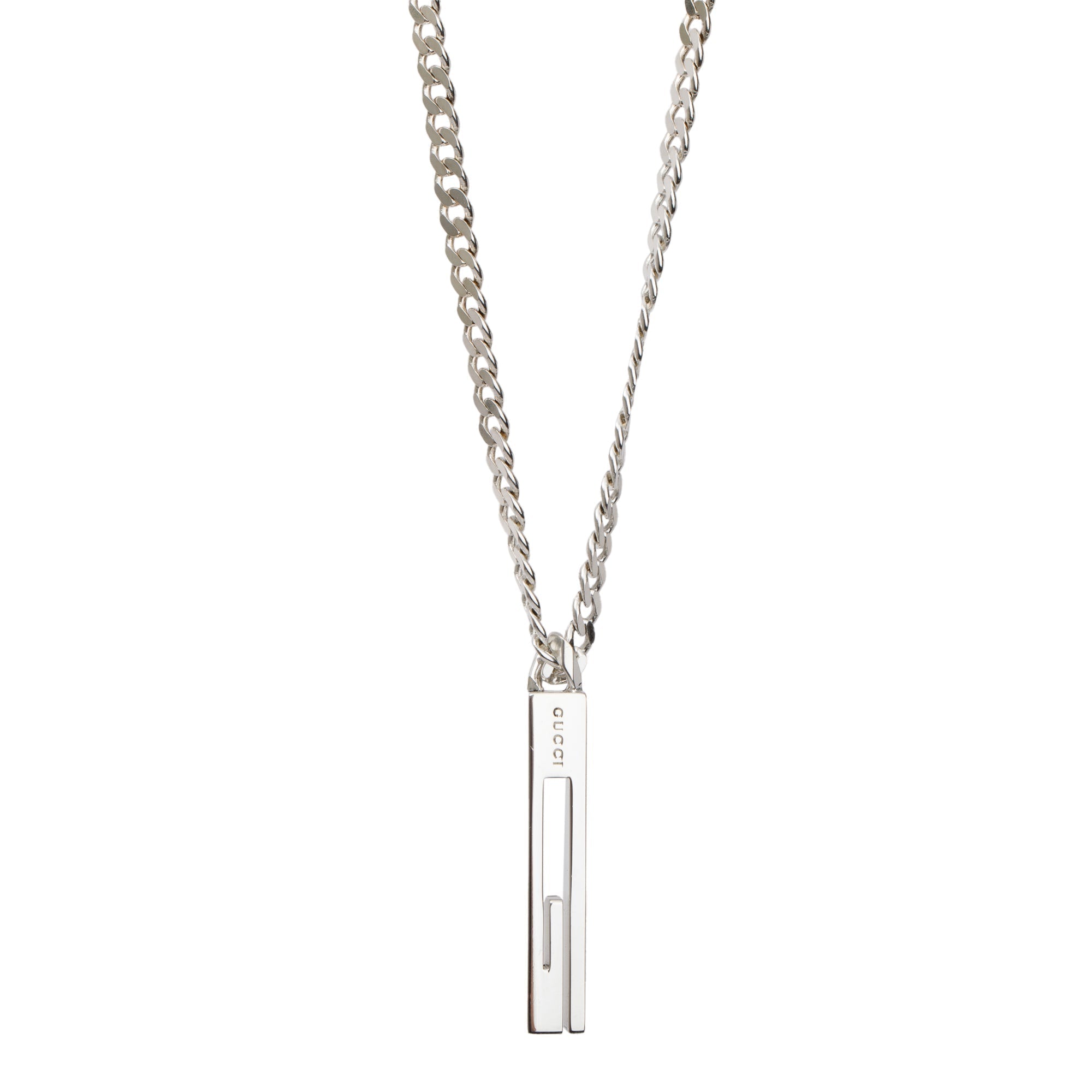 Gucci Sterling Silver G Bar Pendant Necklace
