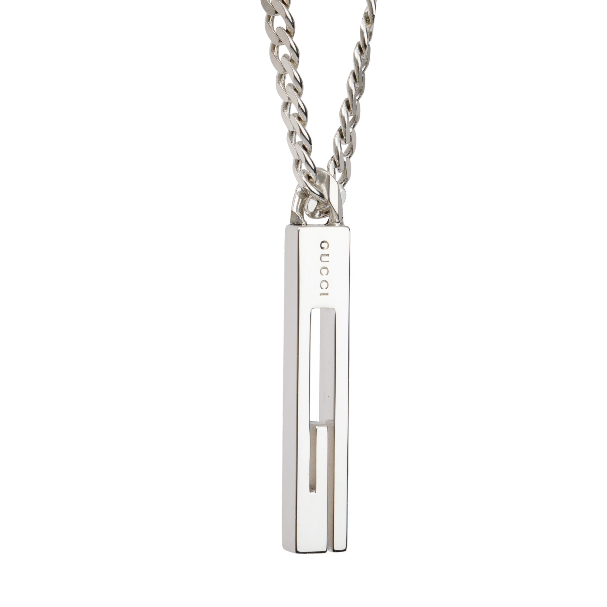 Gucci Sterling Silver G Bar Pendant Necklace