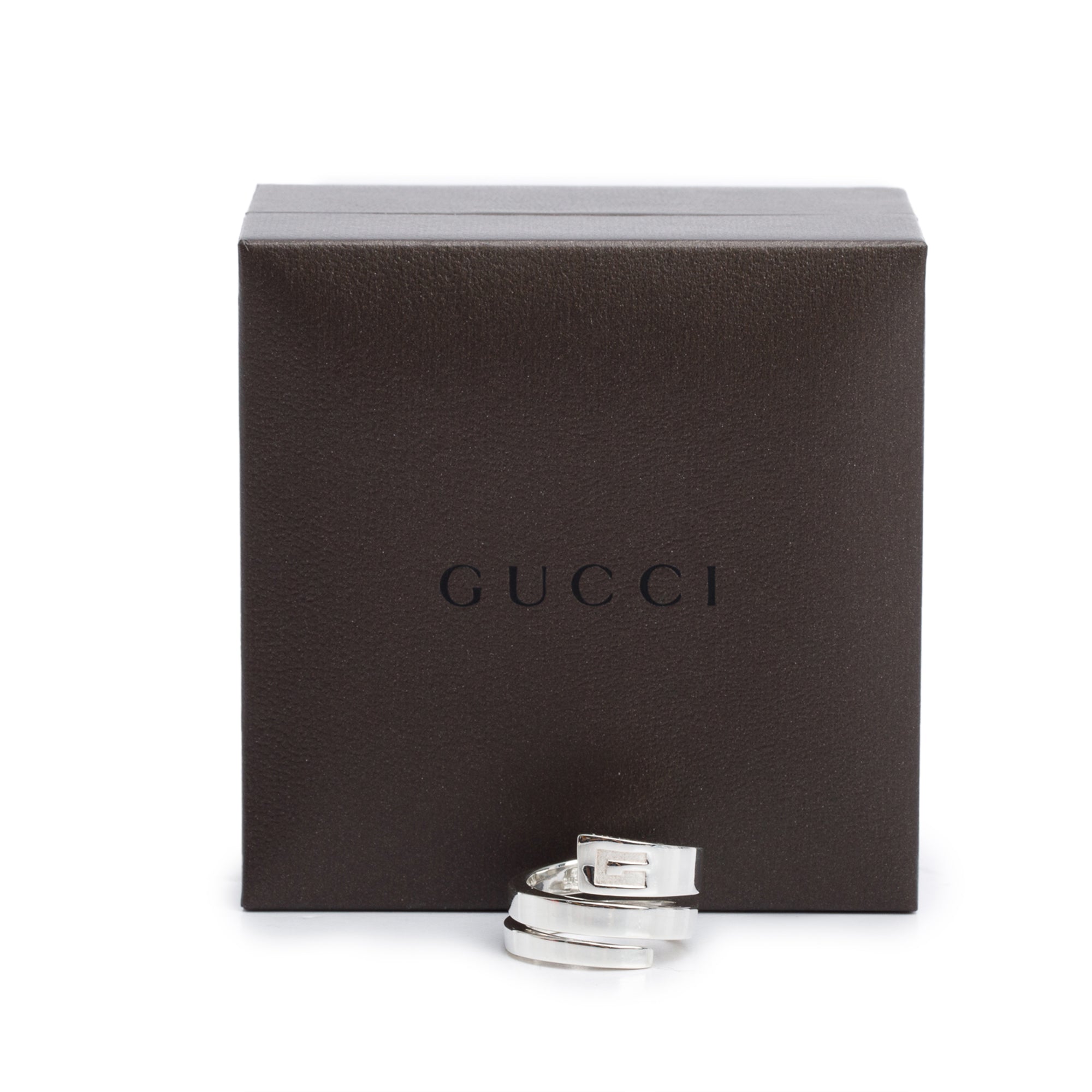 Gucci Sterling Silver G Spiral Ring, Size 5.5 w/ Box