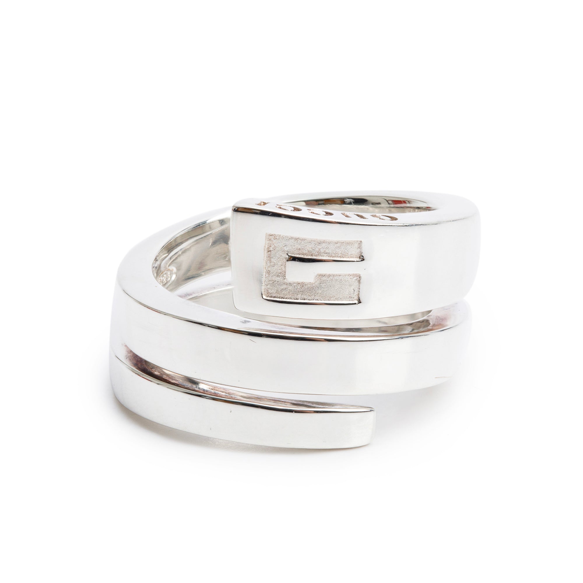 Gucci Sterling Silver G Spiral Ring, Size 5.5 w/ Box