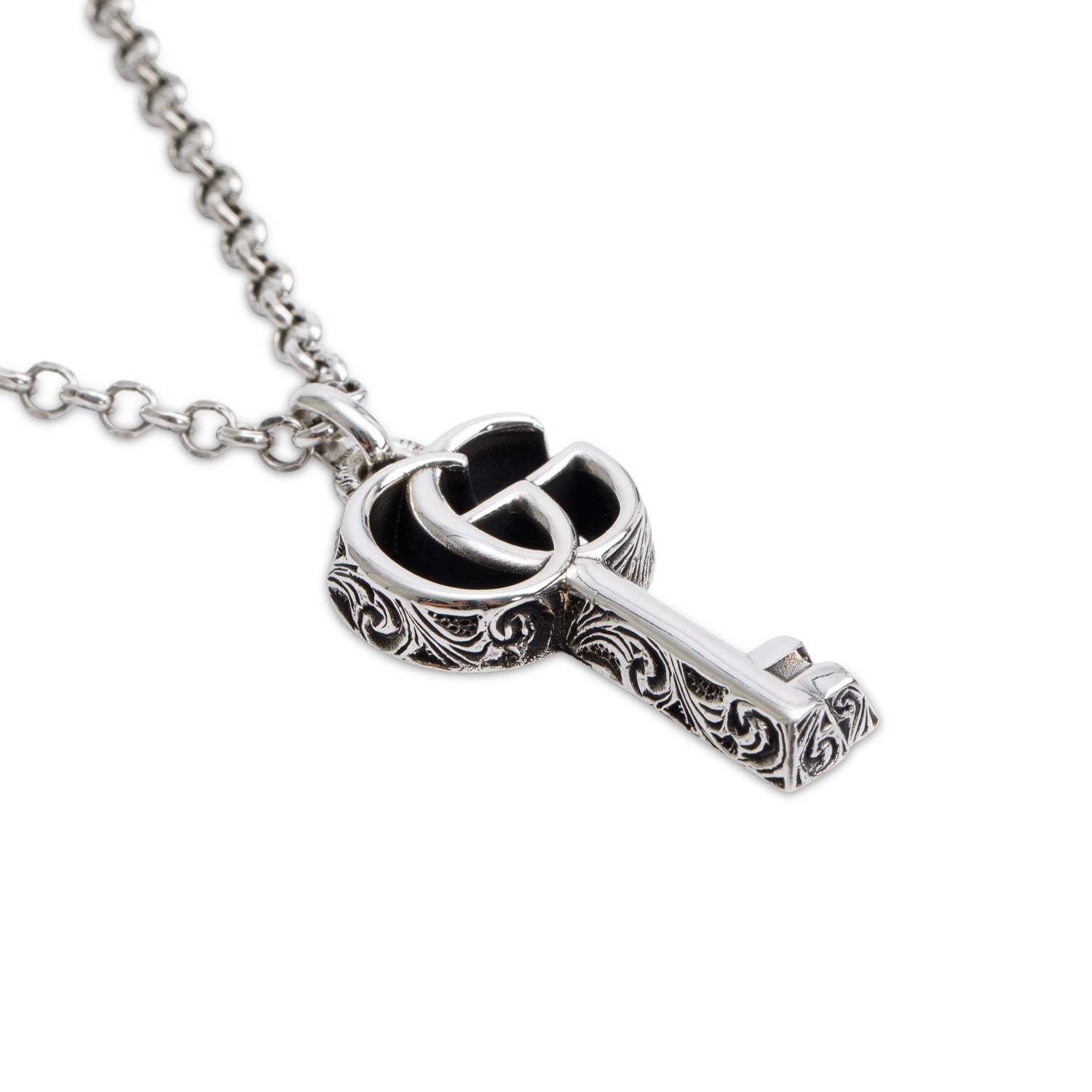 Gucci Sterling Silver GG Marmont Key Charm Necklace