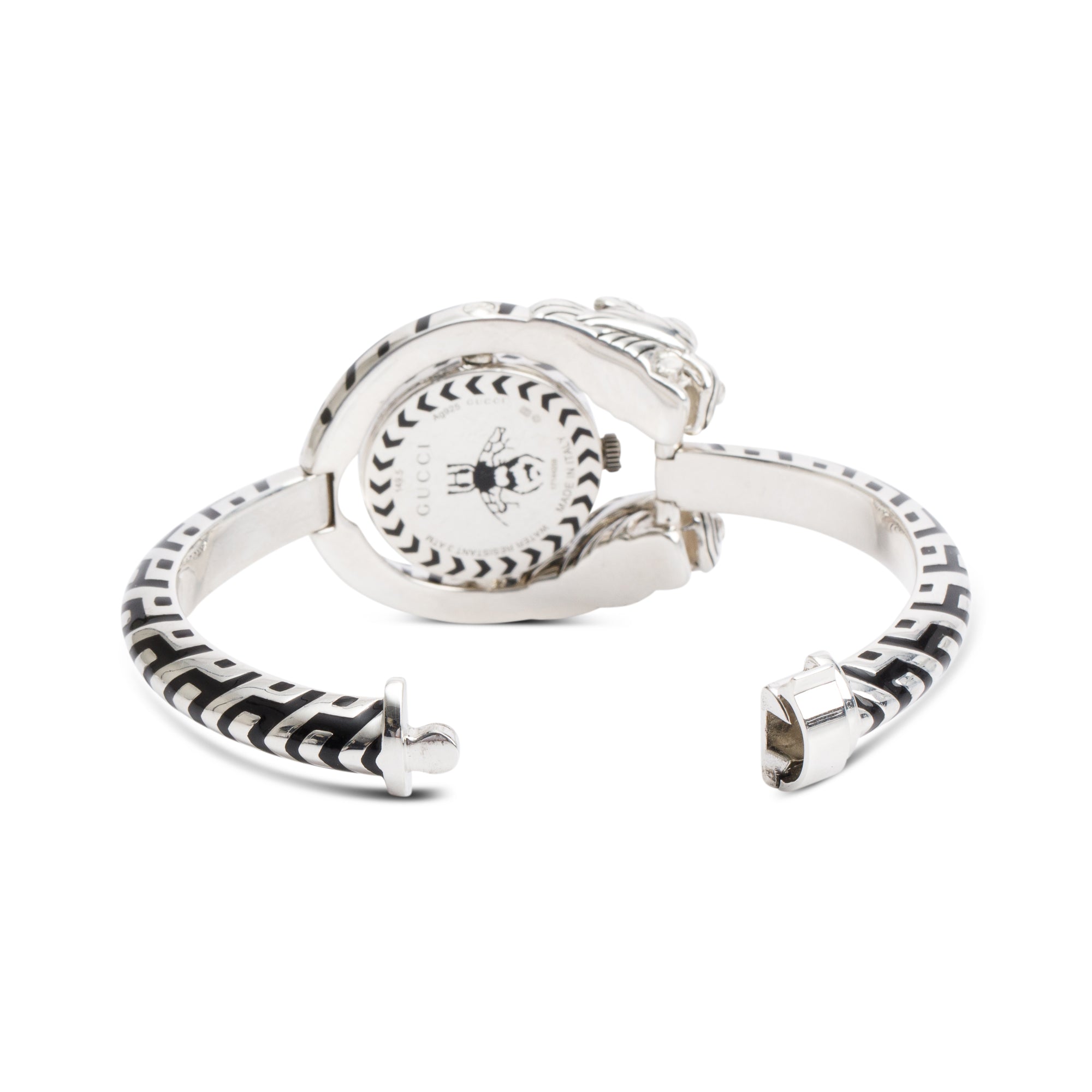 Gucci Sterling Silver Greek God Dionysus Black Mother of Pearl Dial 23 MM Quartz Watch