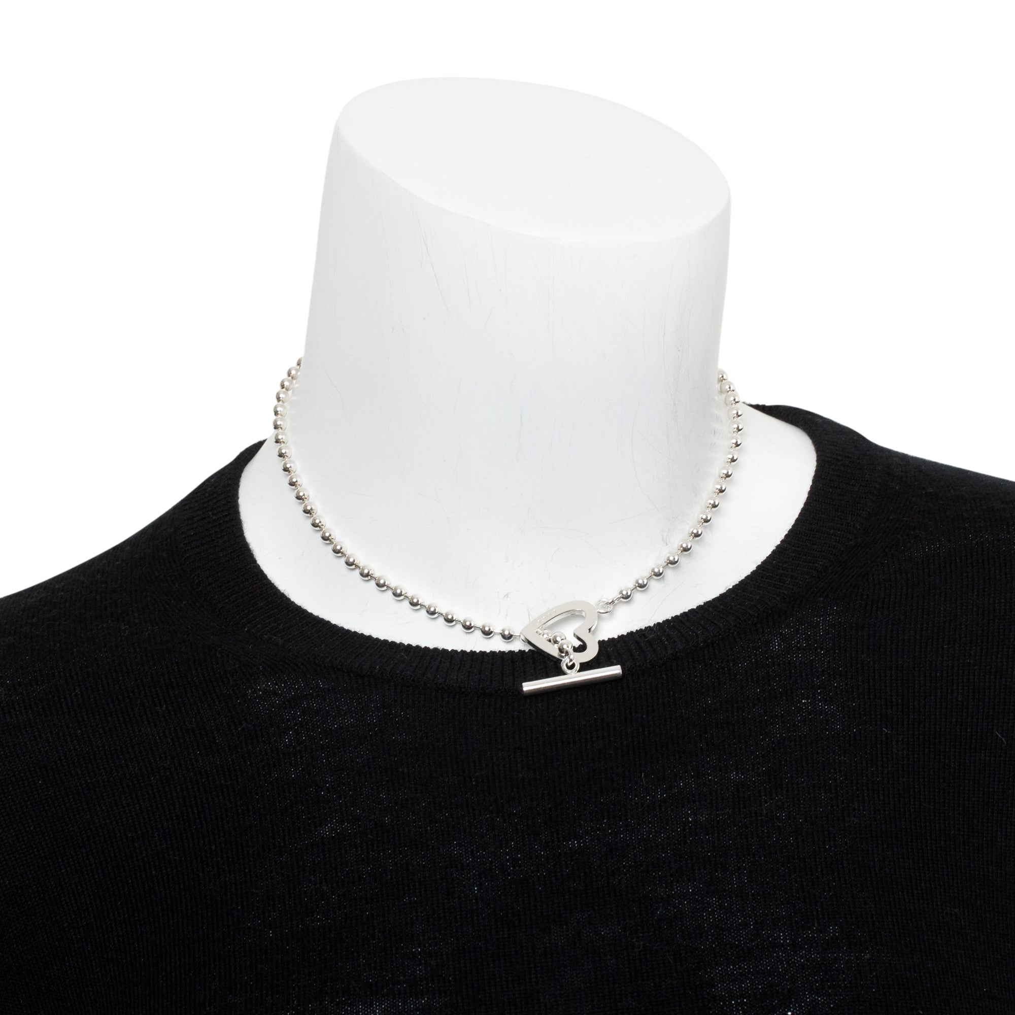 Gucci Sterling Silver Heart Toggle Bead Necklace