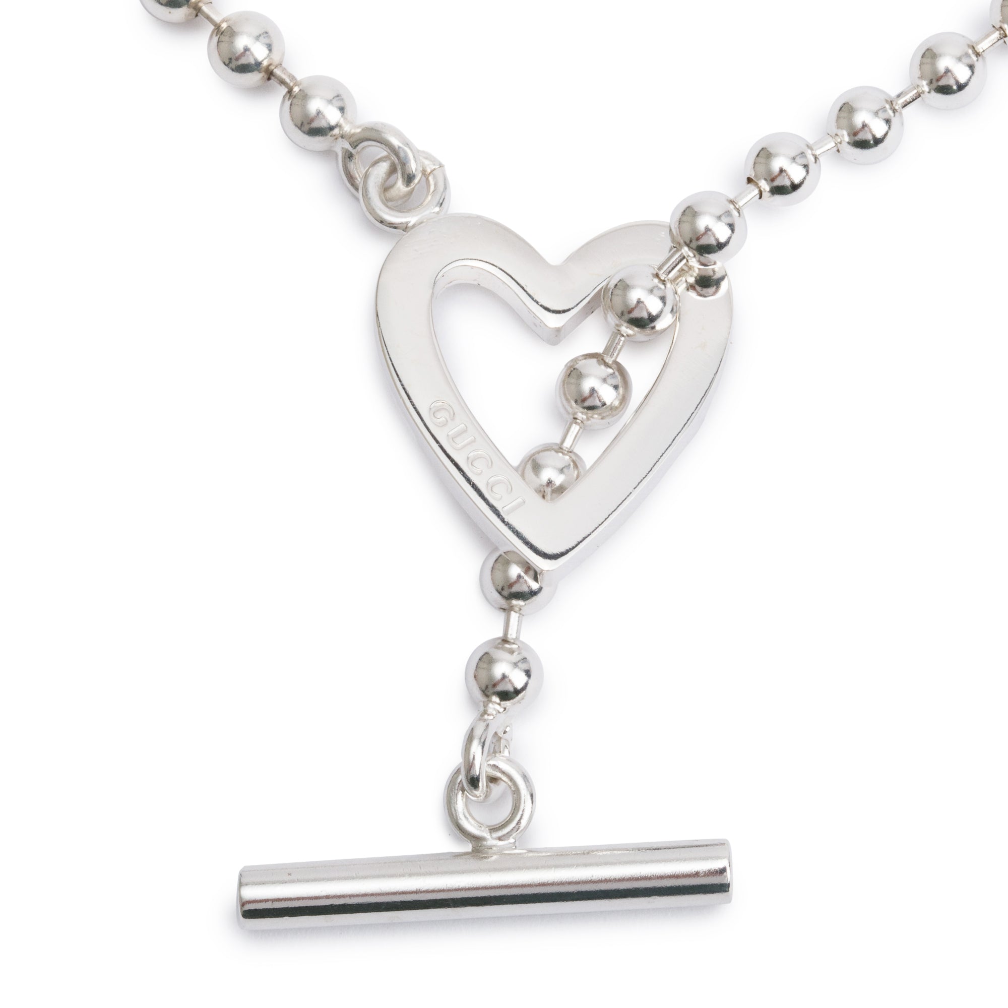 Gucci Sterling Silver Heart Toggle Bead Necklace