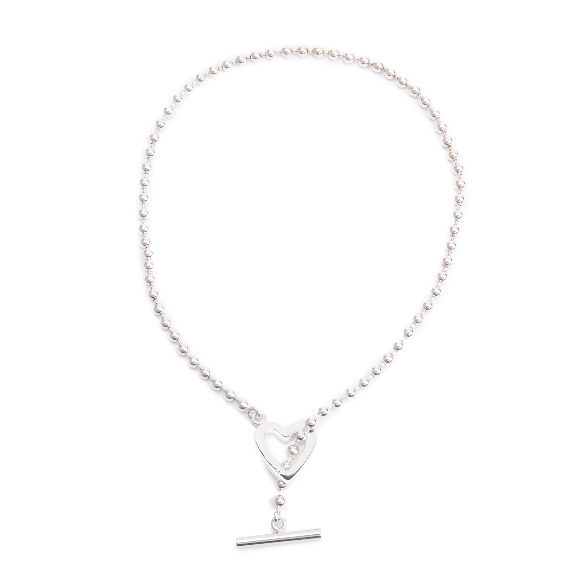 Gucci Sterling Silver Heart Toggle Bead Necklace