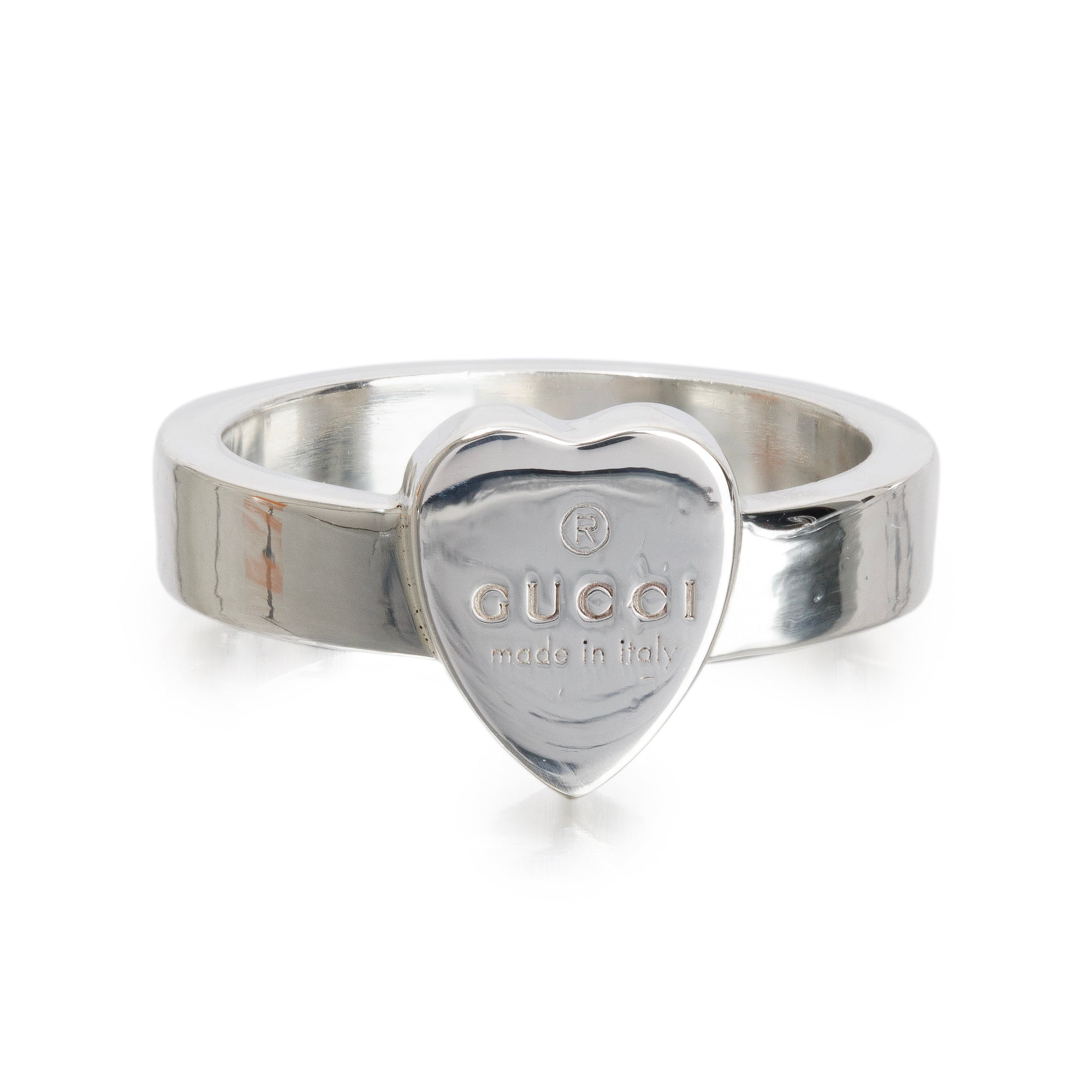 Gucci Sterling Silver Heart Trademark Ring, Size 13 6.25 w/ Box