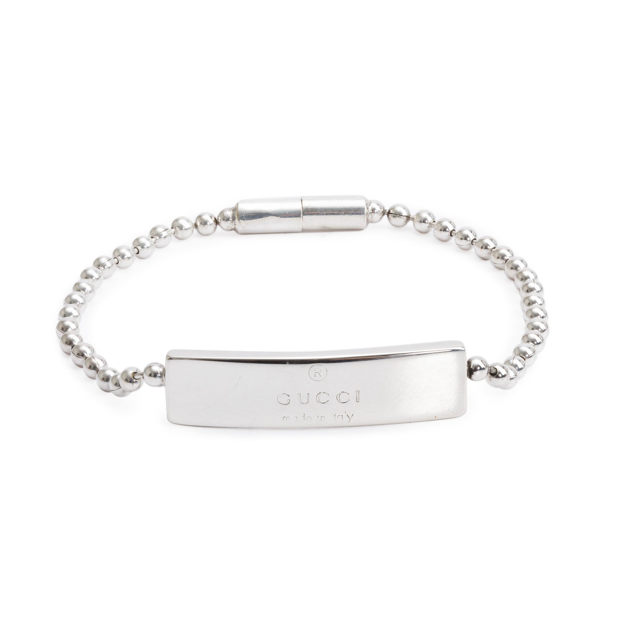 Gucci Sterling Silver ID Tag Bead Bracelet