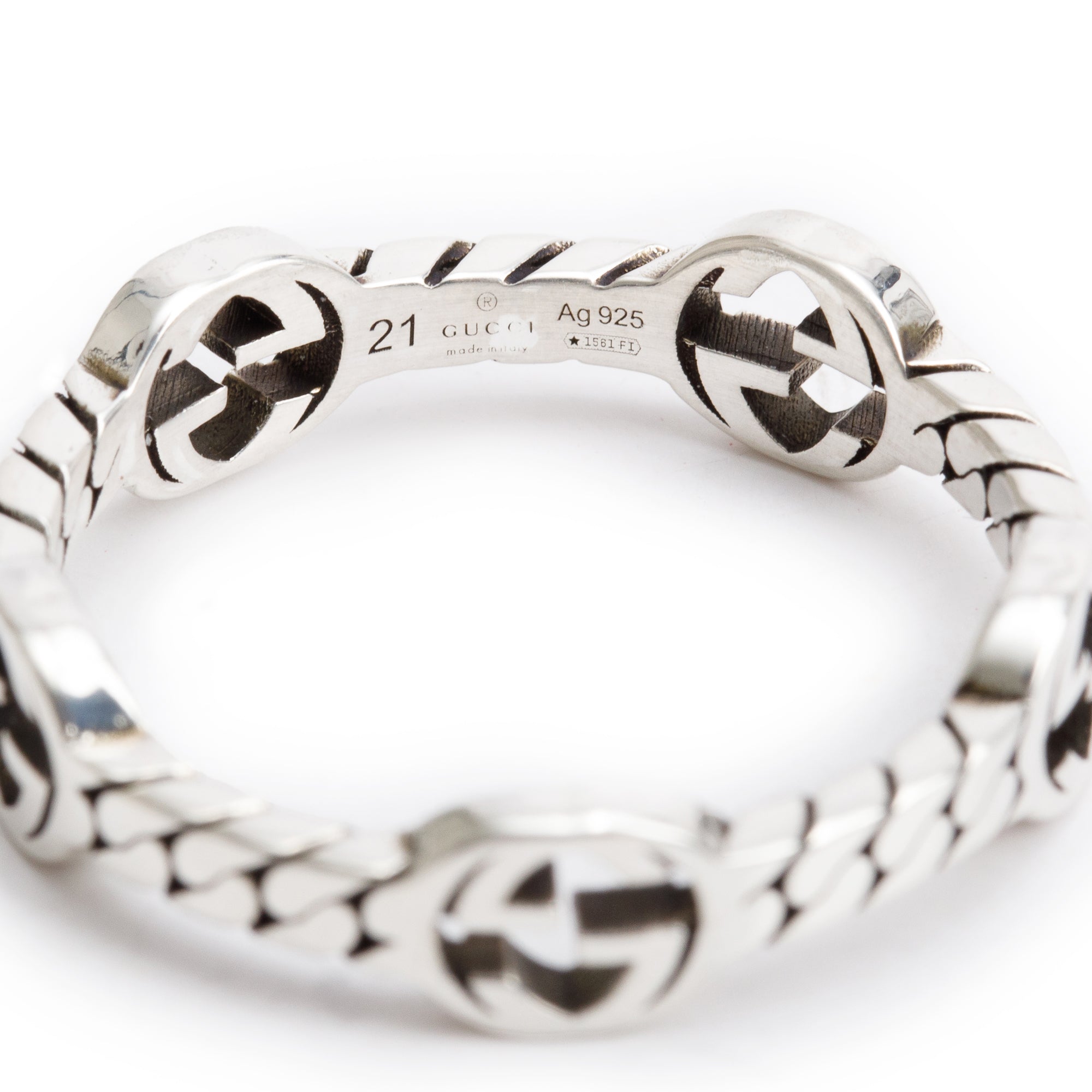 Gucci Sterling Silver Interlocking G Band Ring, Size 21 9.75