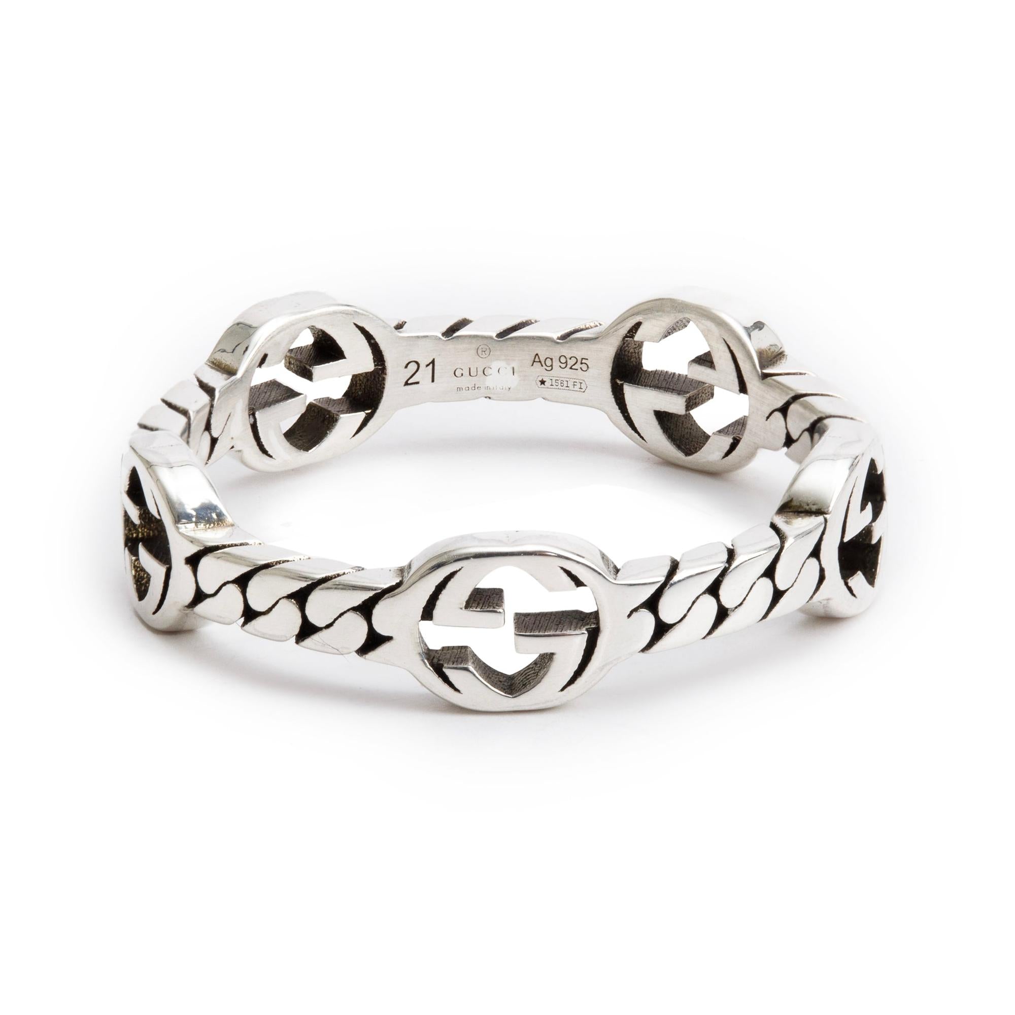 Gucci Sterling Silver Interlocking G Band Ring, Size 21 9.75