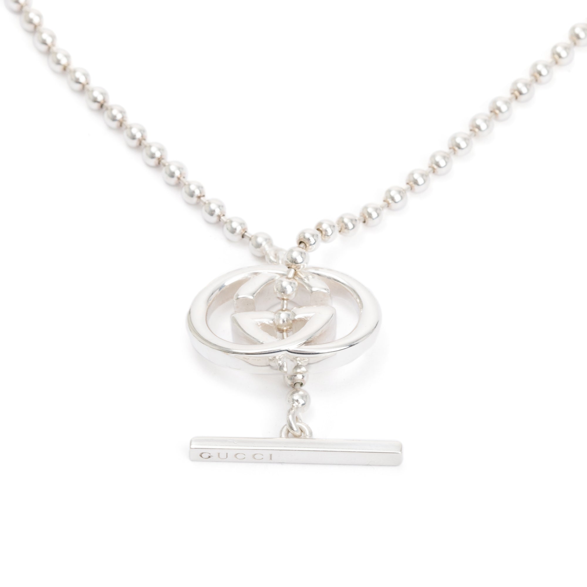Gucci Sterling Silver Interlocking G Britt Toggle Necklace w/ Box