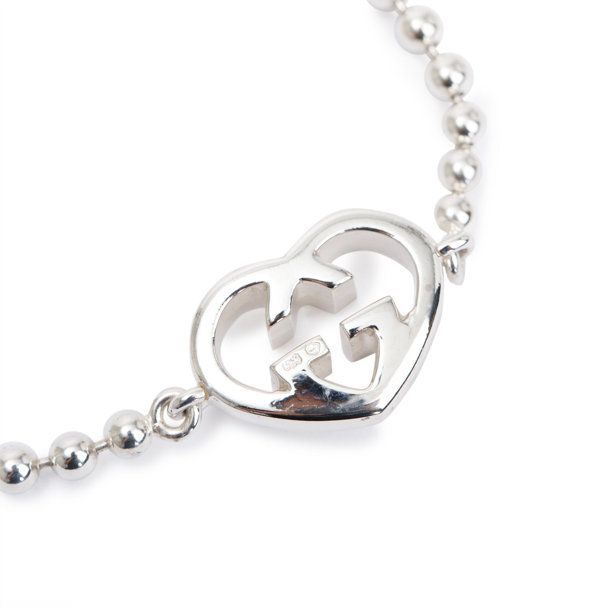 Gucci Sterling Silver Interlocking G Heart Bead Bracelet