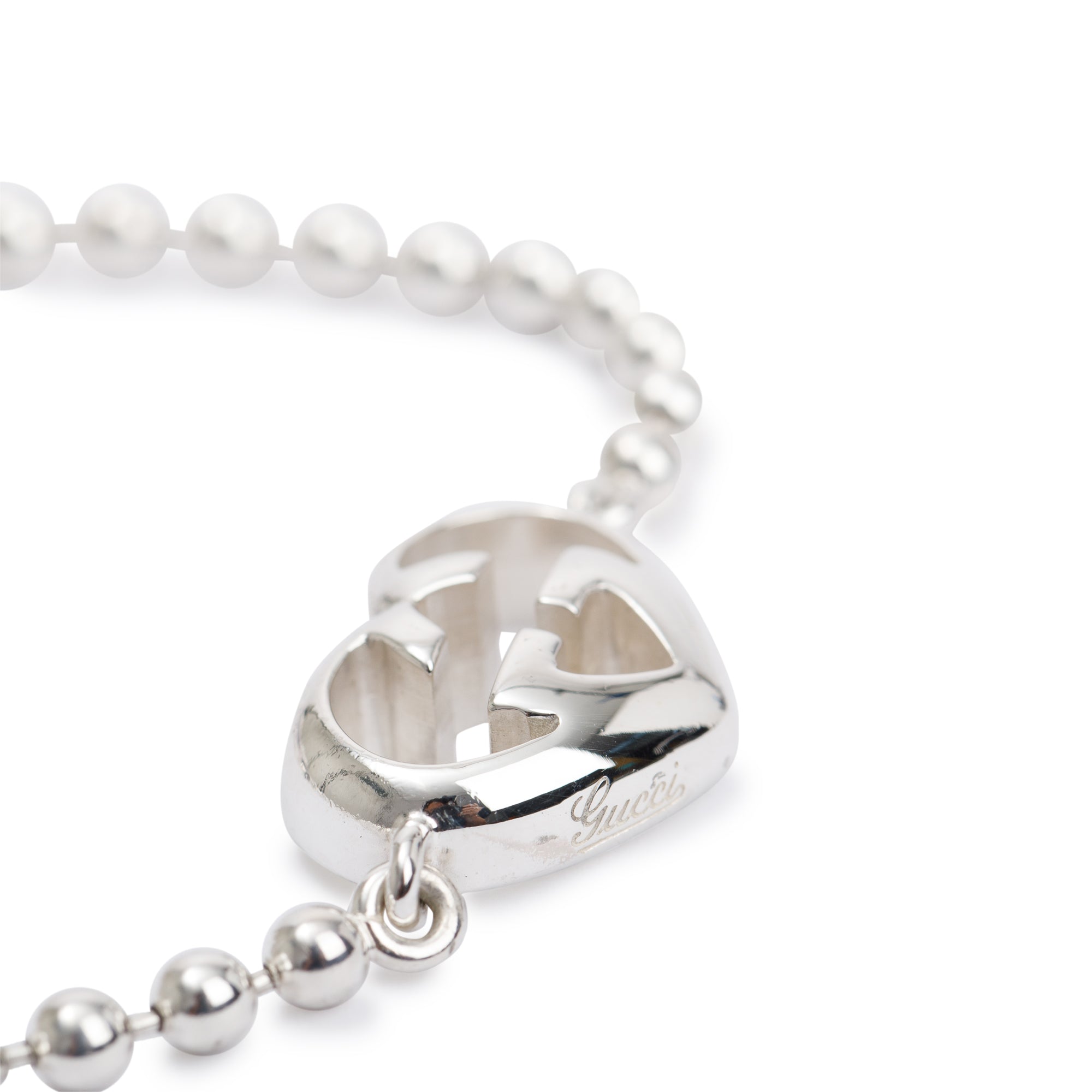 Gucci Sterling Silver Interlocking G Heart Bead Bracelet