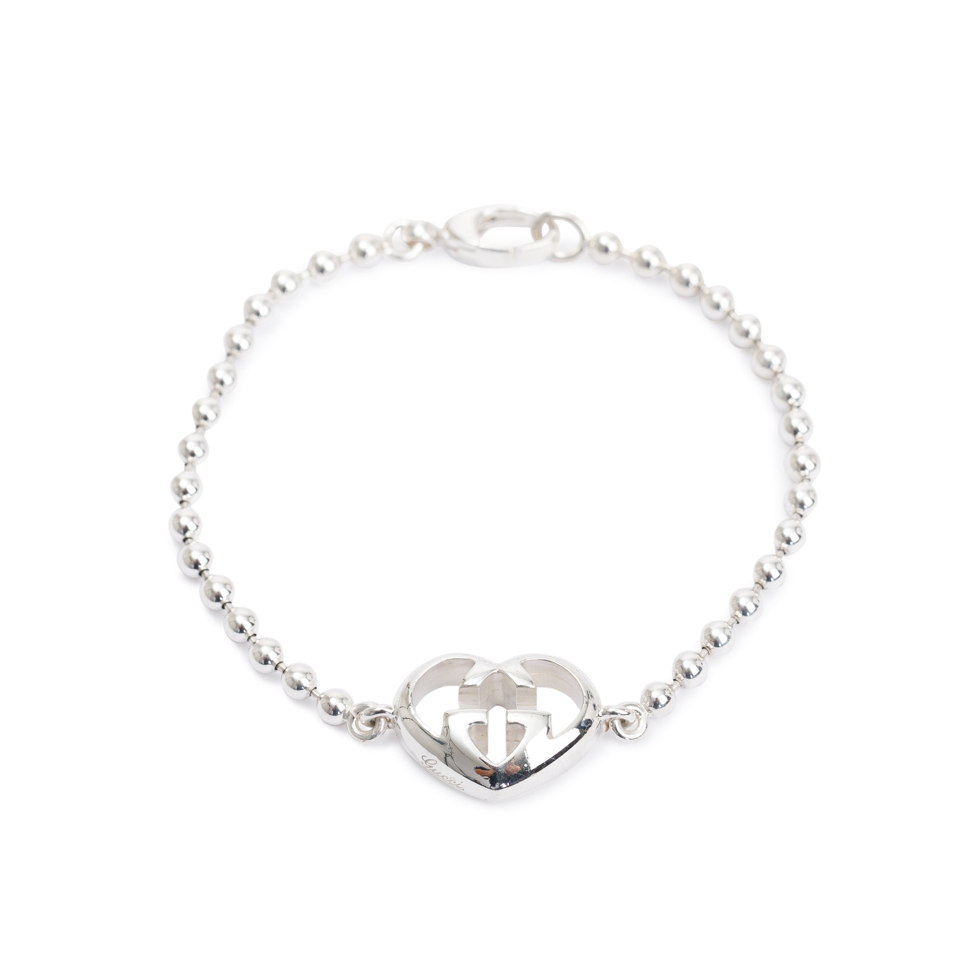 Gucci Sterling Silver Interlocking G Heart Bead Bracelet