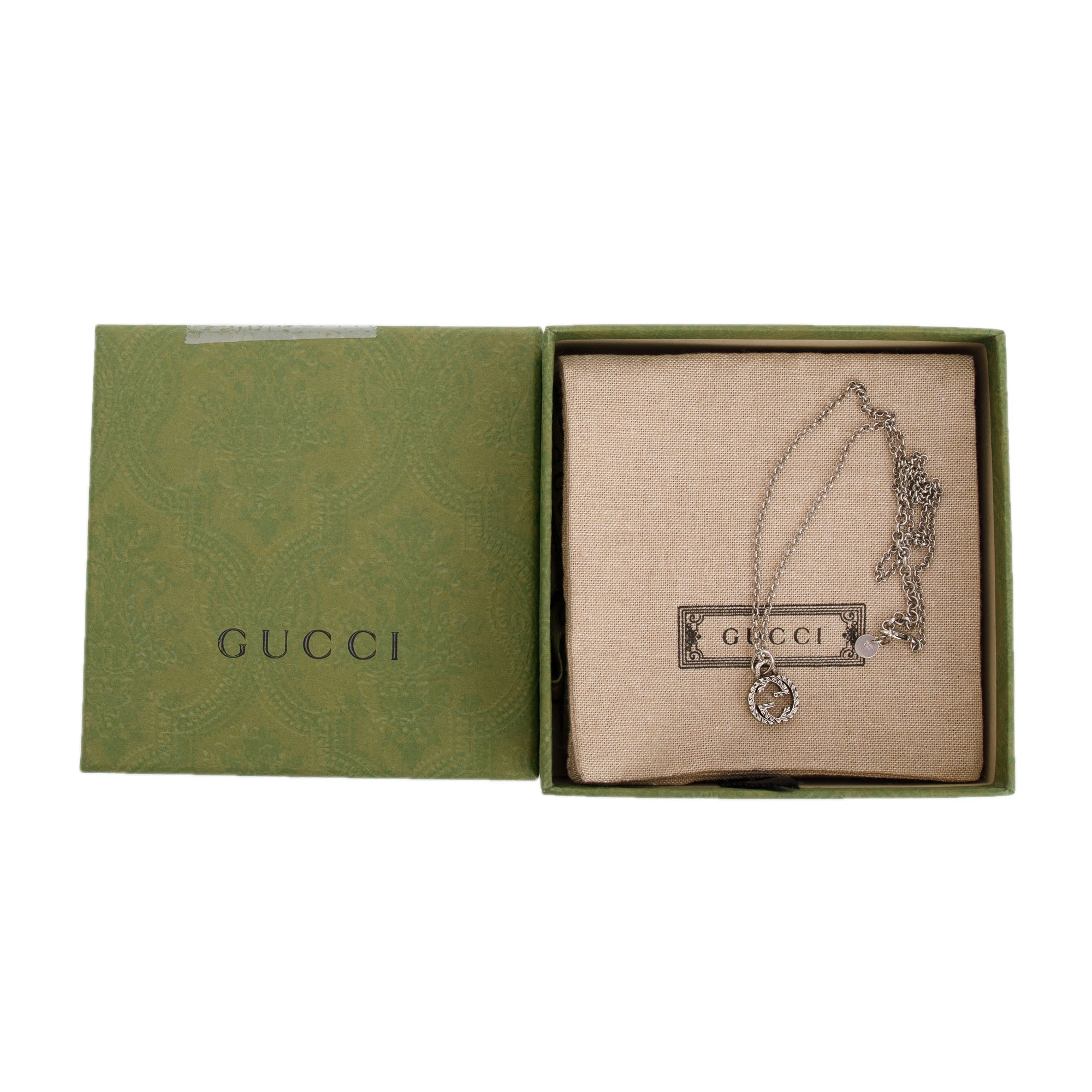 Gucci Sterling Silver Interlocking G Pendant Necklace w/ Box