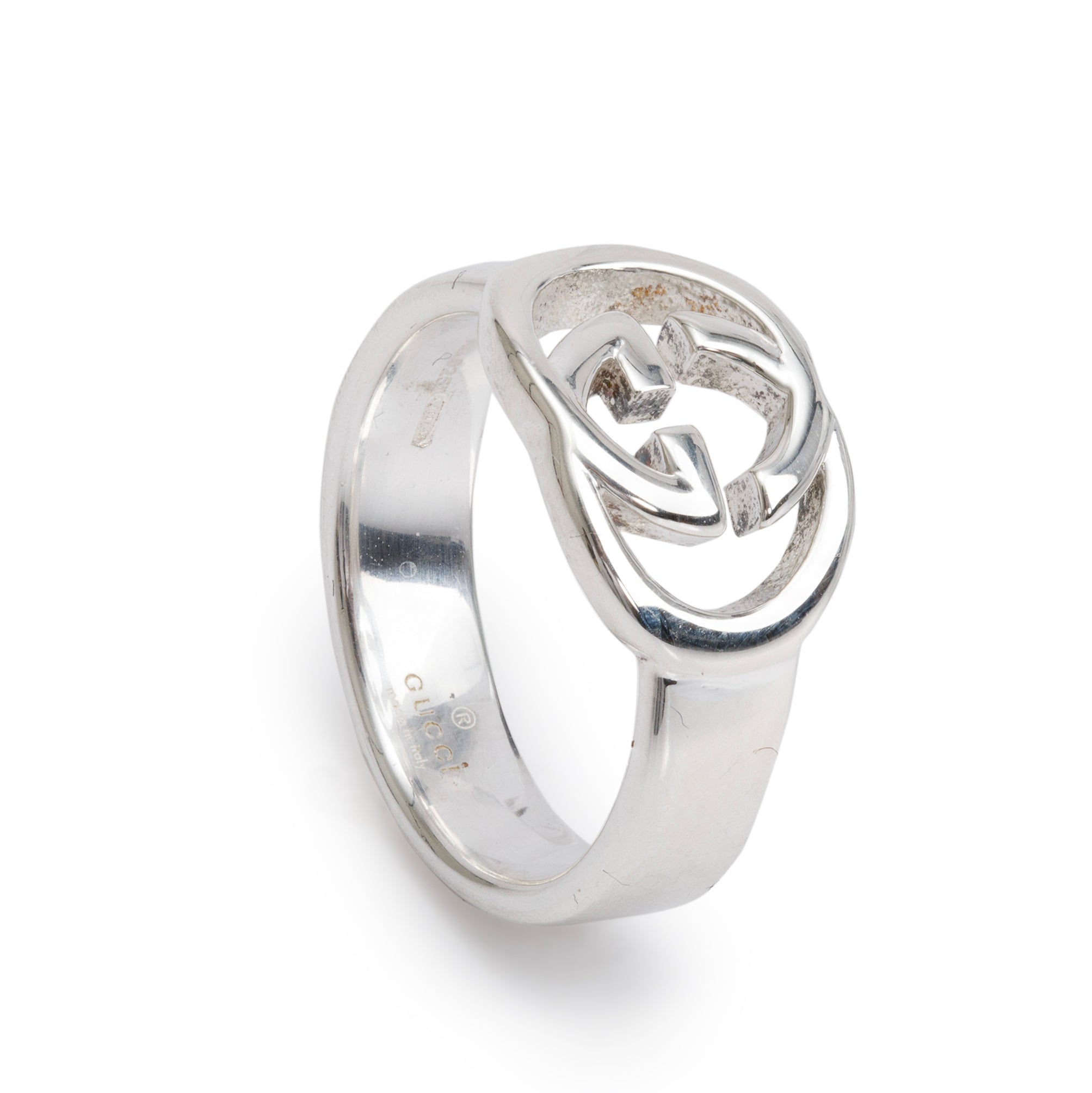 Gucci Sterling Silver Interlocking G Ring, Size 14 6.75