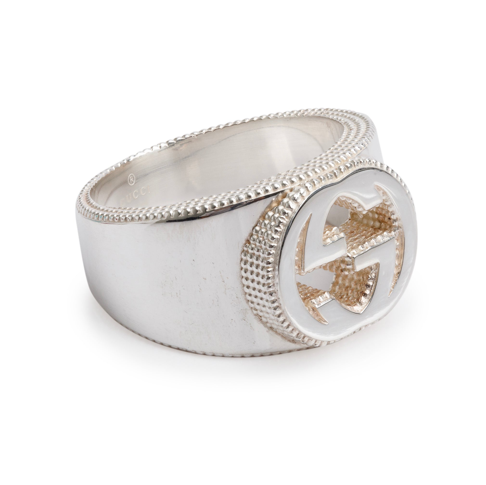 Gucci Sterling Silver Interlocking G Signet Ring, Size 27 12 w/ Box