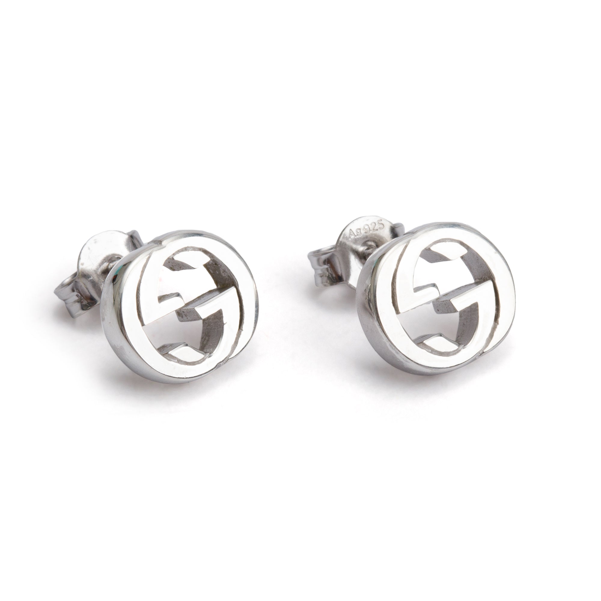 Gucci Sterling Silver Interlocking G Stud Earrings w/ Box