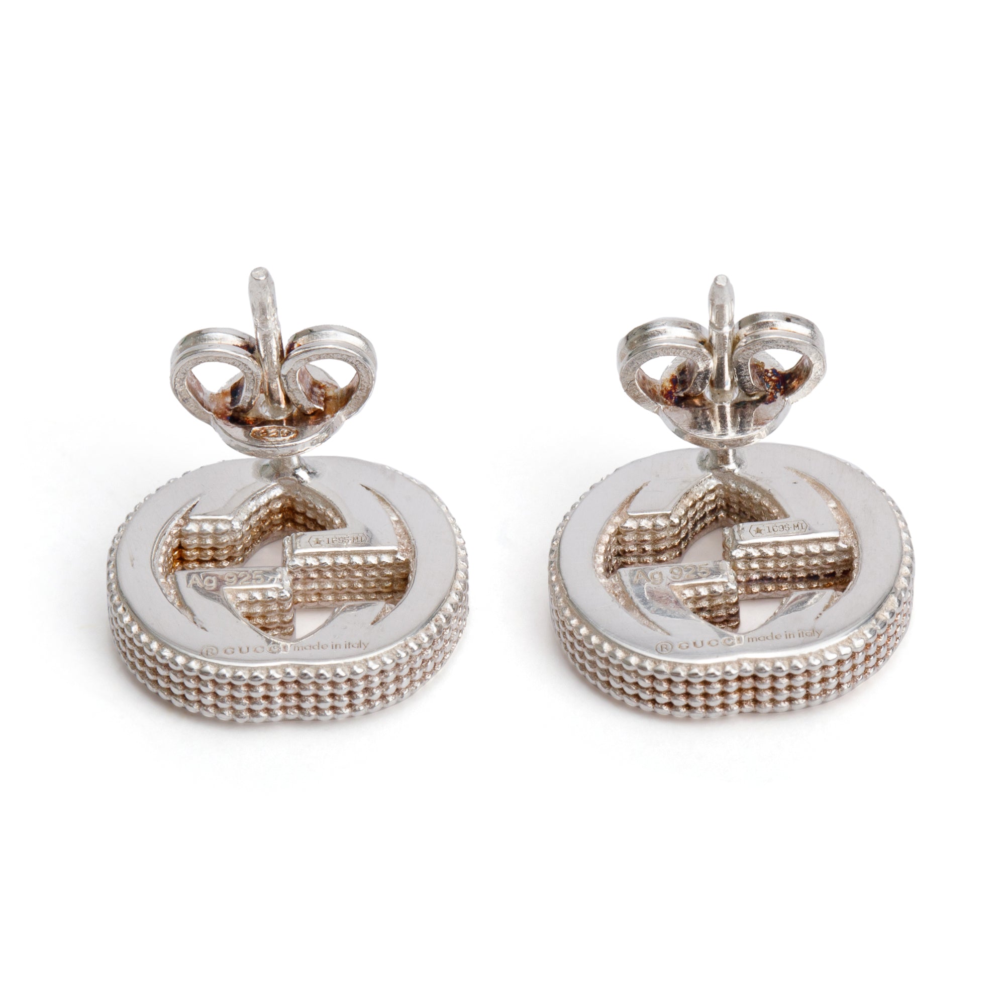 Gucci Sterling Silver Interlocking G Stud Earrings w/ Box