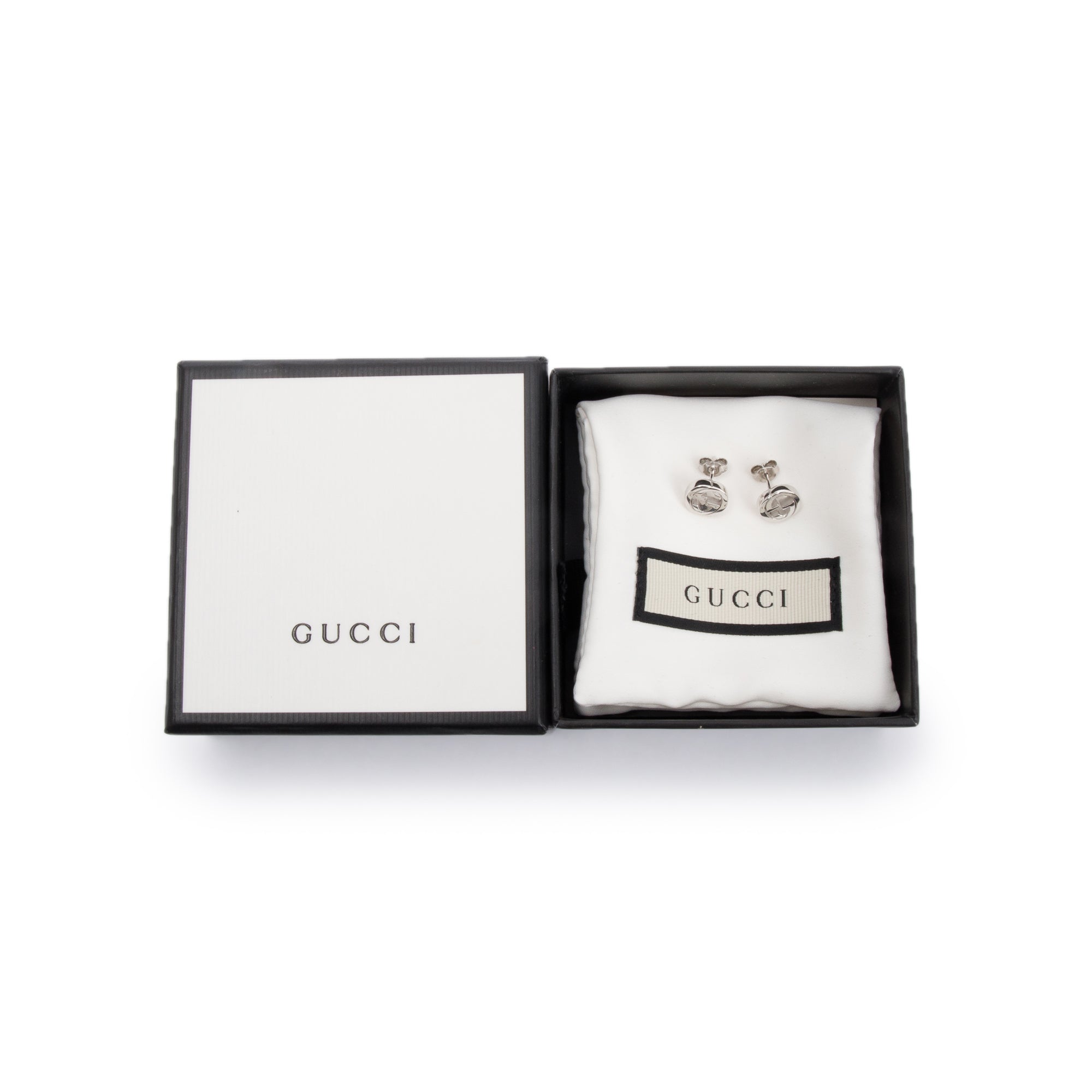 Gucci Sterling Silver Interlocking G Stud Earrings w/ Box