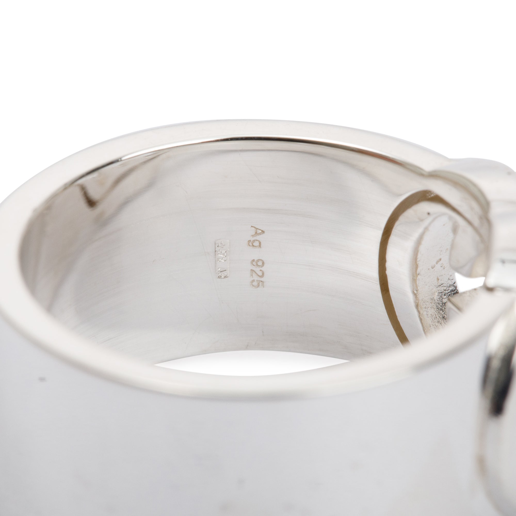 Gucci Sterling Silver Interlocking G Wide Ring, Size 7.5 w/ Box