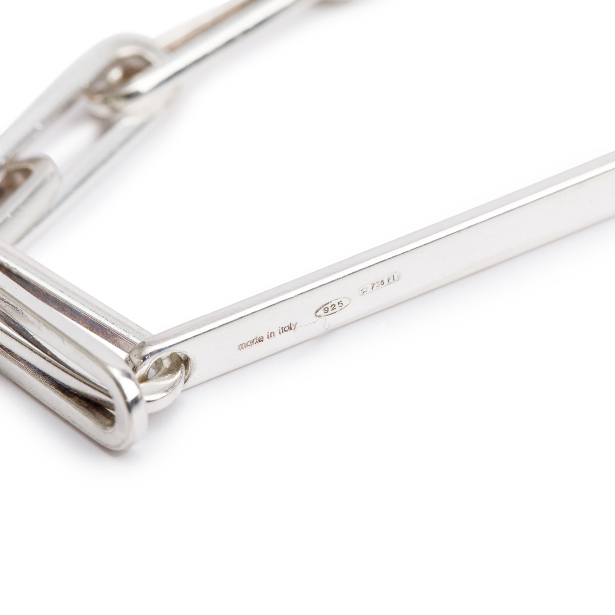 Gucci Sterling Silver Logo Bar & Elongated Link Bracelet